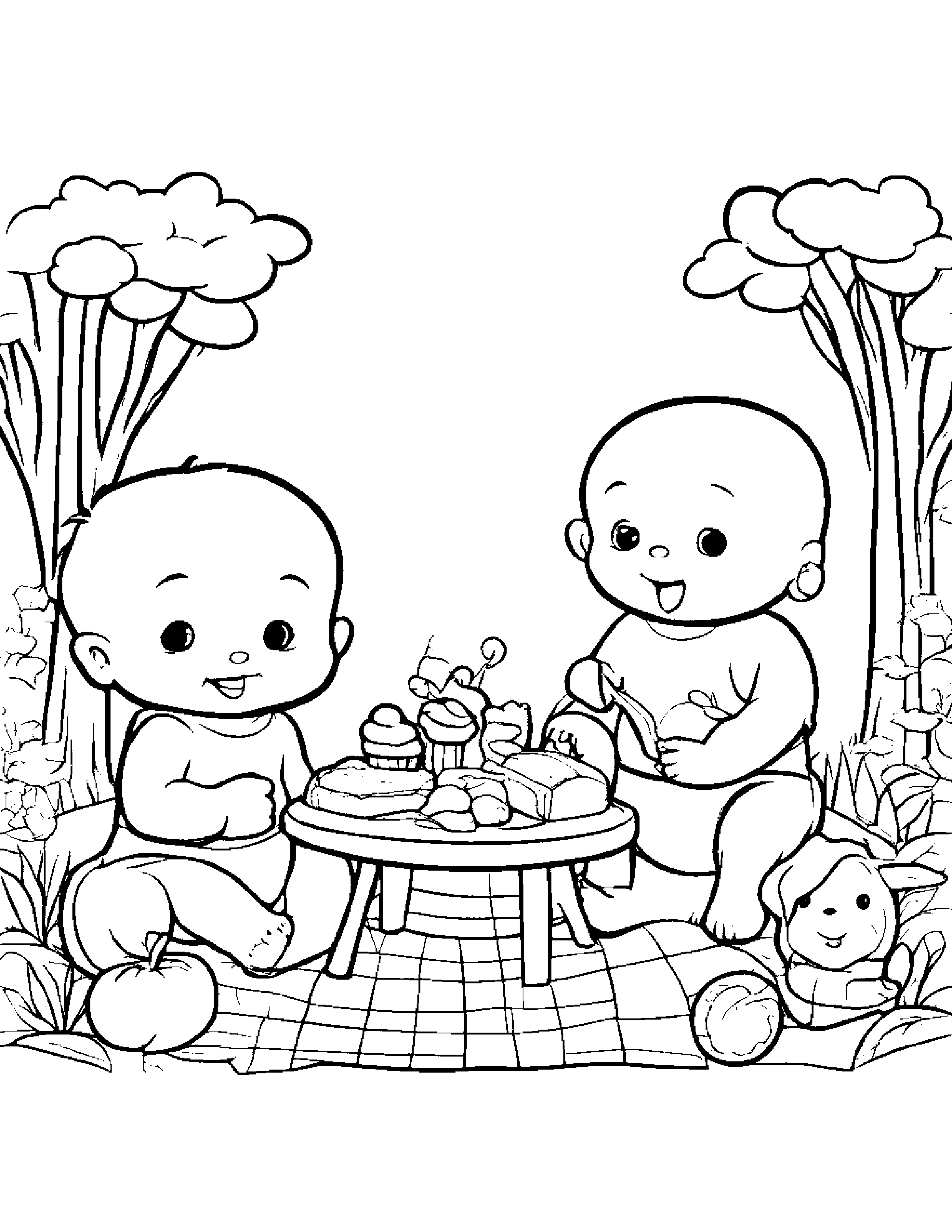 Baby Picnic Pals Coloring Page (Free Printable PDF)