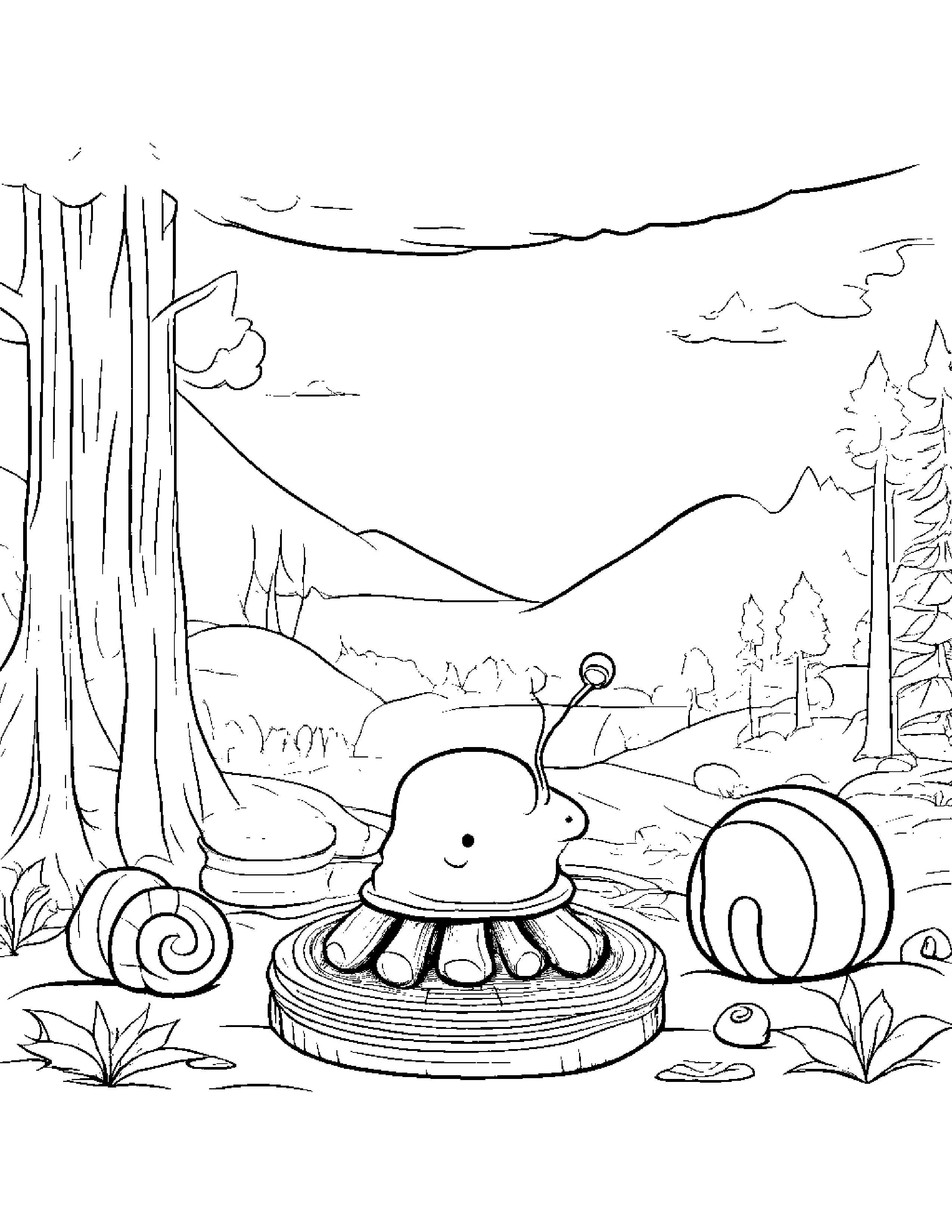 Happy Marshmallow Roast With A Snail Friend Coloring Page (Free Printable PDF)
