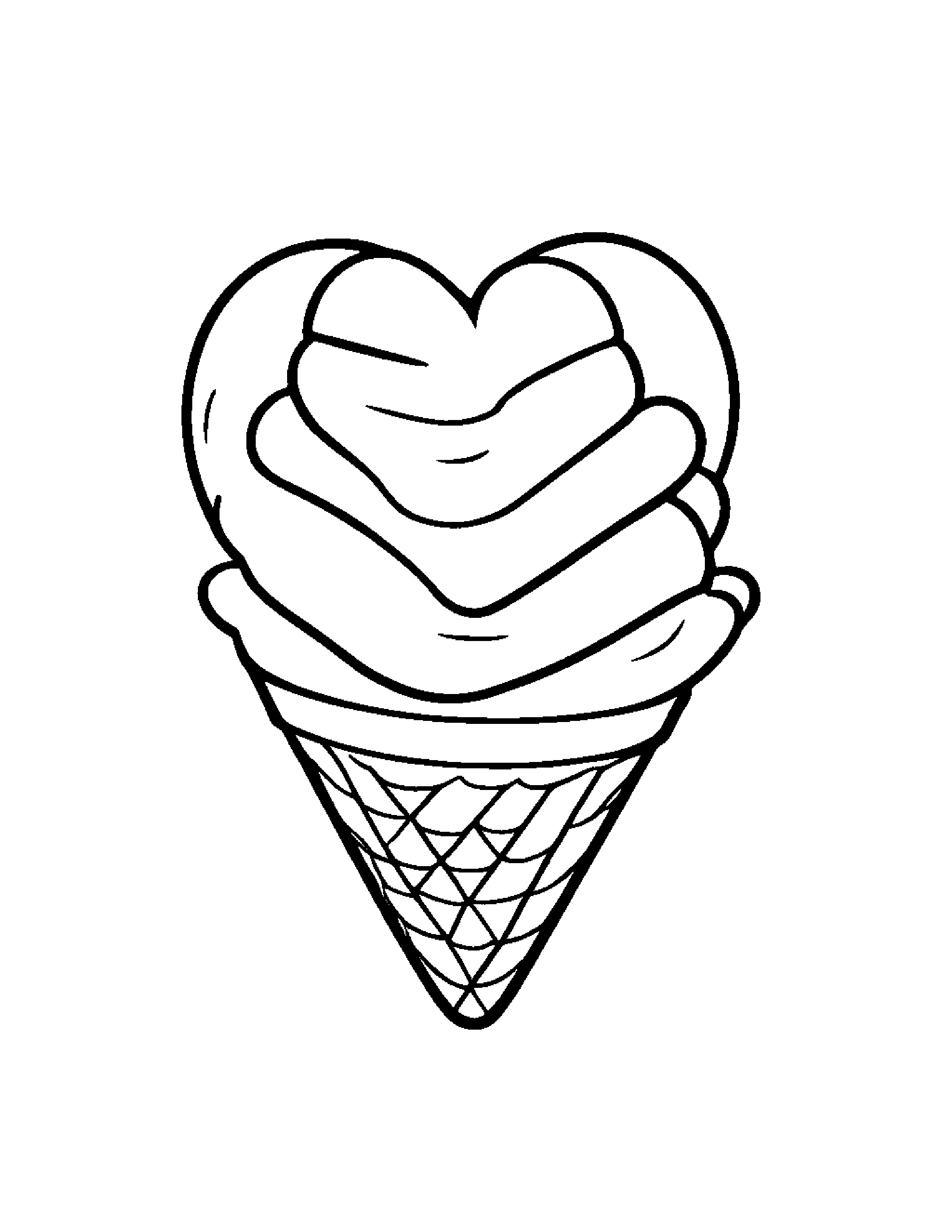 Little Ice Cream Cone Hugging A Heart #2 Coloring Page (Free Printable PDF)