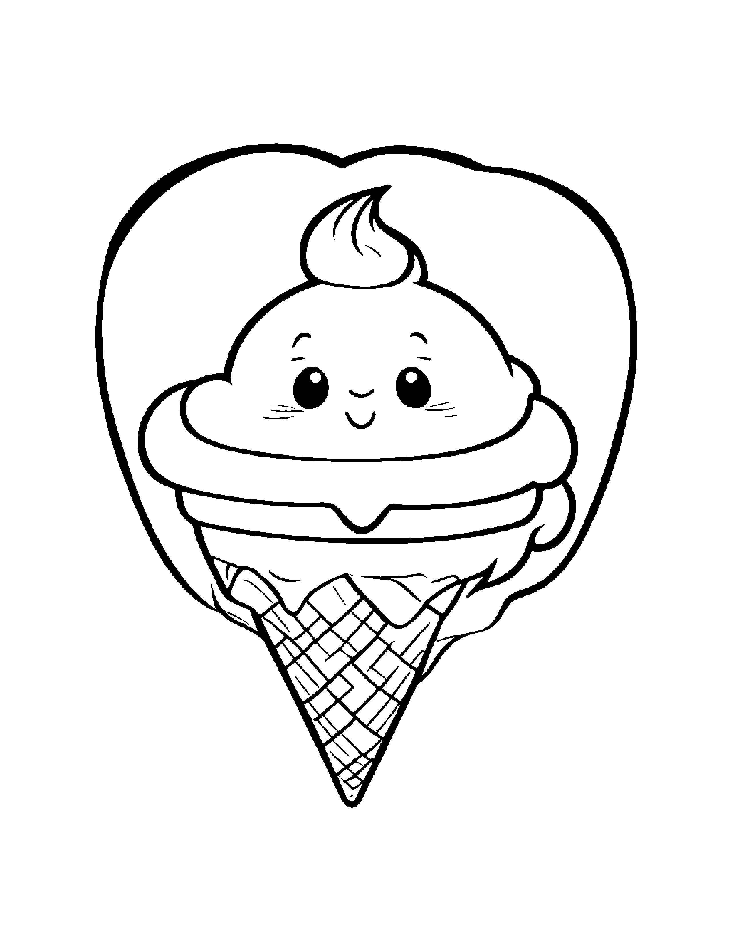 Little Ice Cream Cone Hugging A Heart Coloring Page (Free Printable PDF)