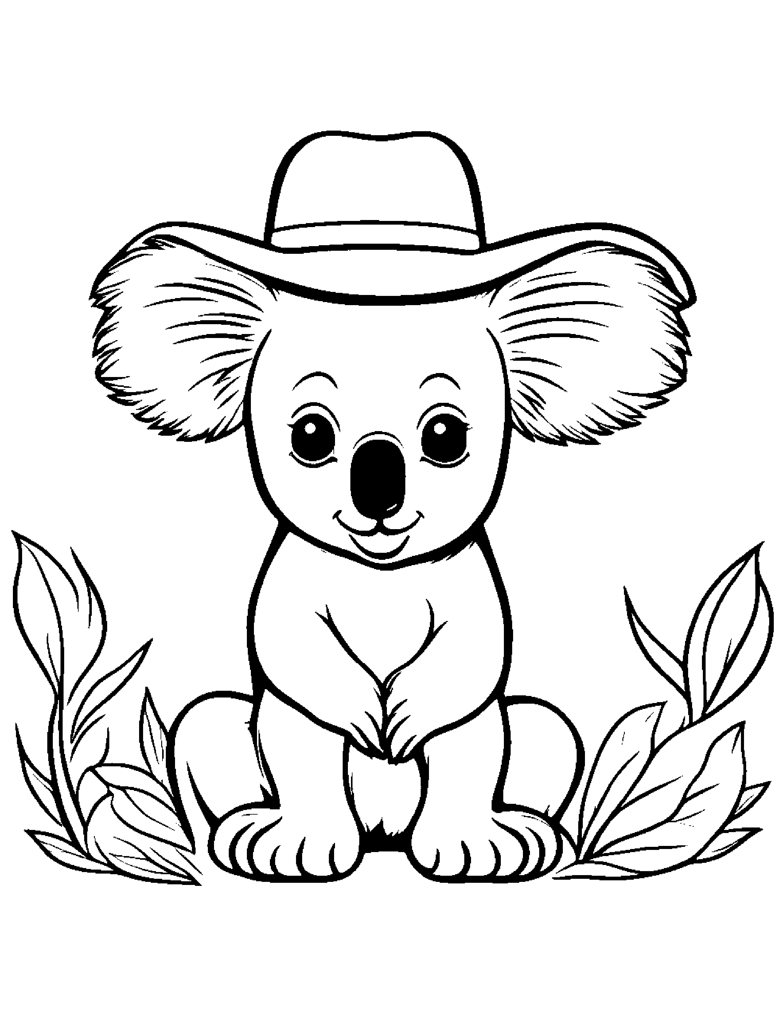 Little Koala Wearing A Hat #2 Coloring Page (Free Printable PDF)