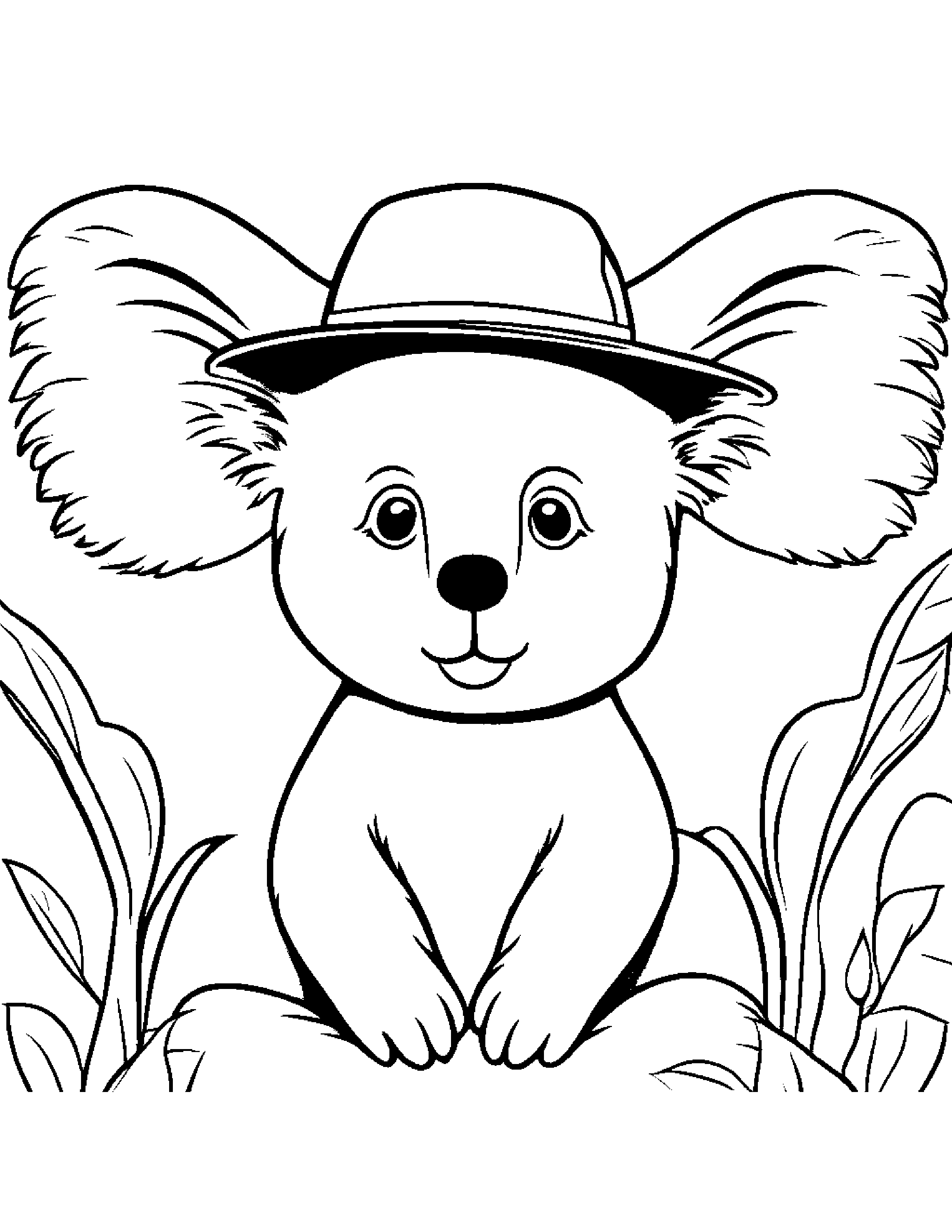 Little Koala Wearing A Hat Coloring Page (Free Printable PDF)