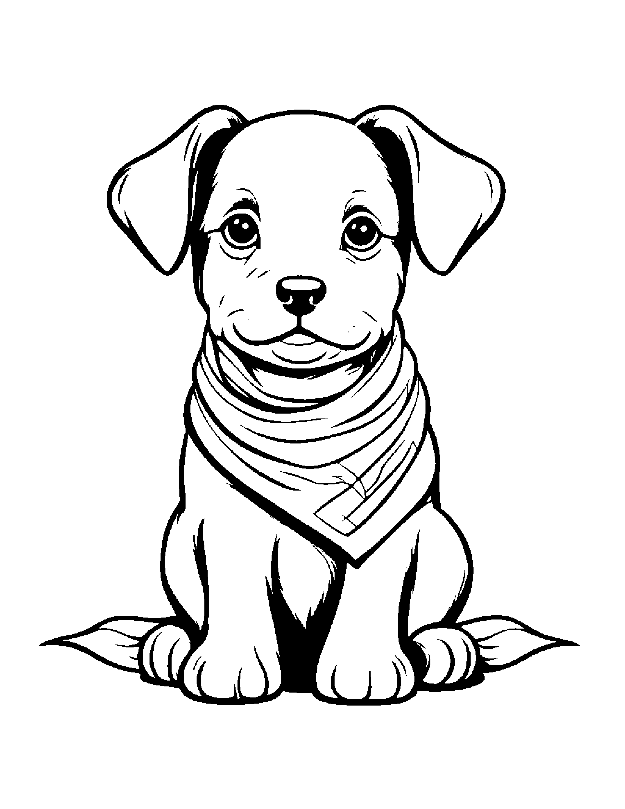 Little Puppy With Scarf #2 Coloring Page (Free Printable PDF)