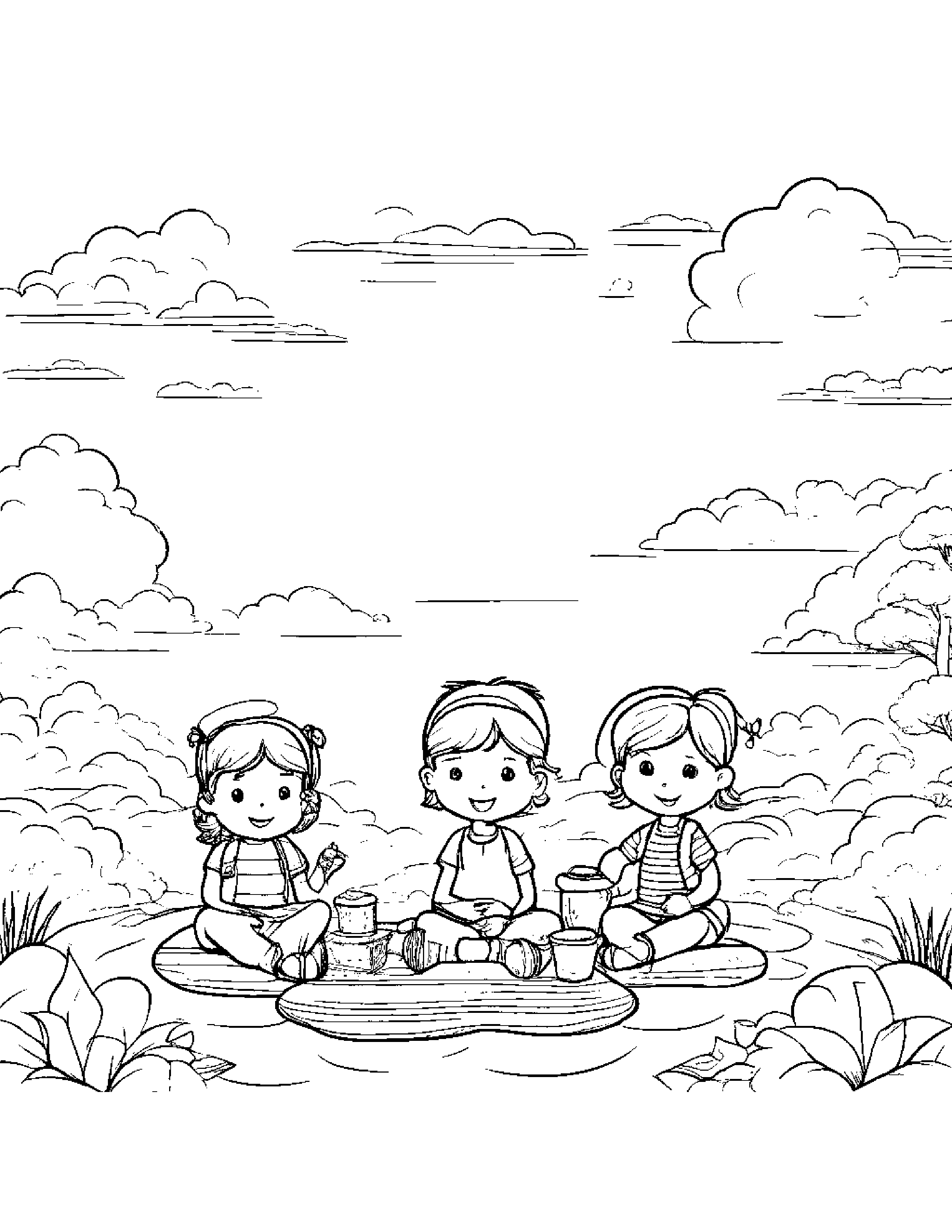 Picnic Pals On A Cloud Coloring Page (Free Printable PDF)