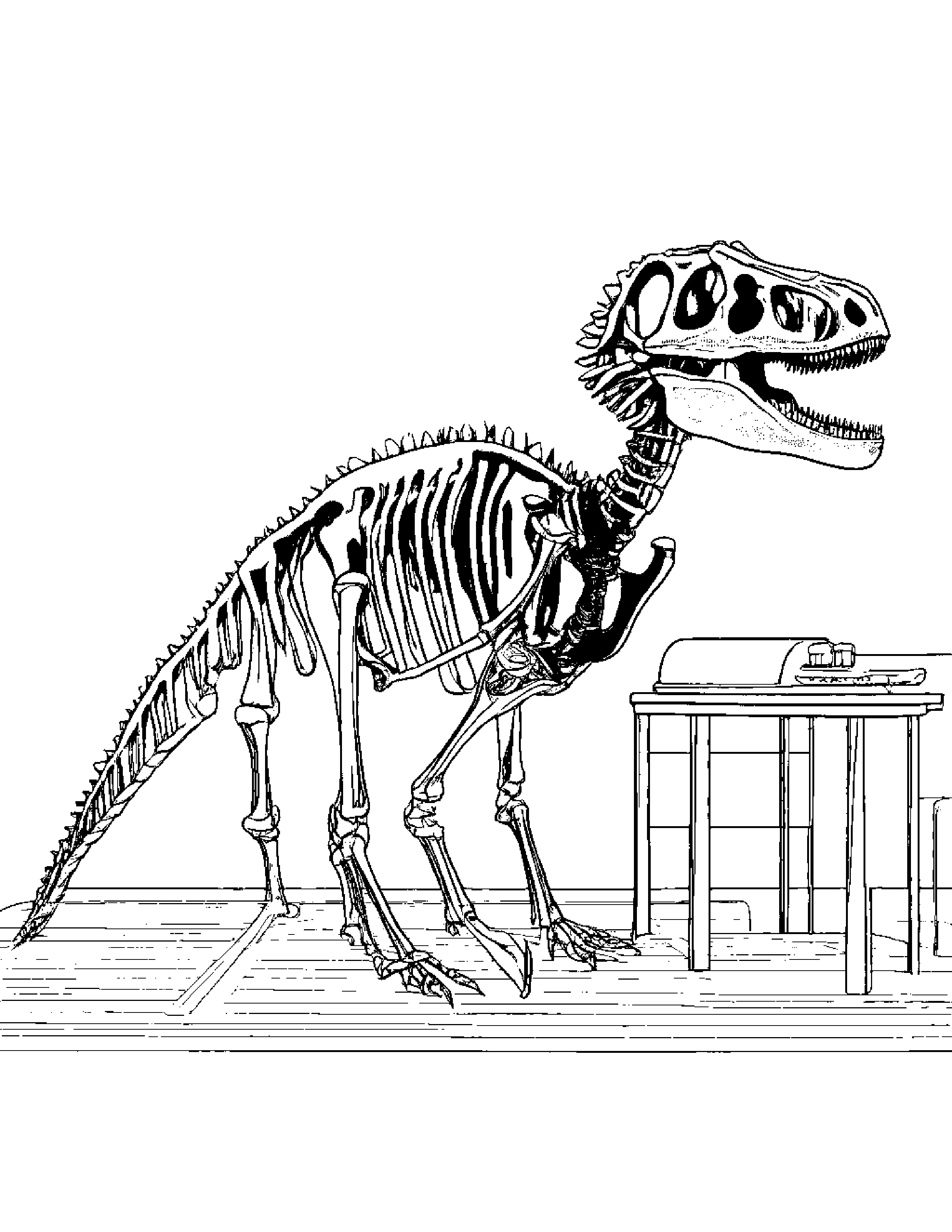 A 3D Printer Creating A Life-Size Replica Of A Dinosaur Skeleton Coloring Page (Free Printable PDF)