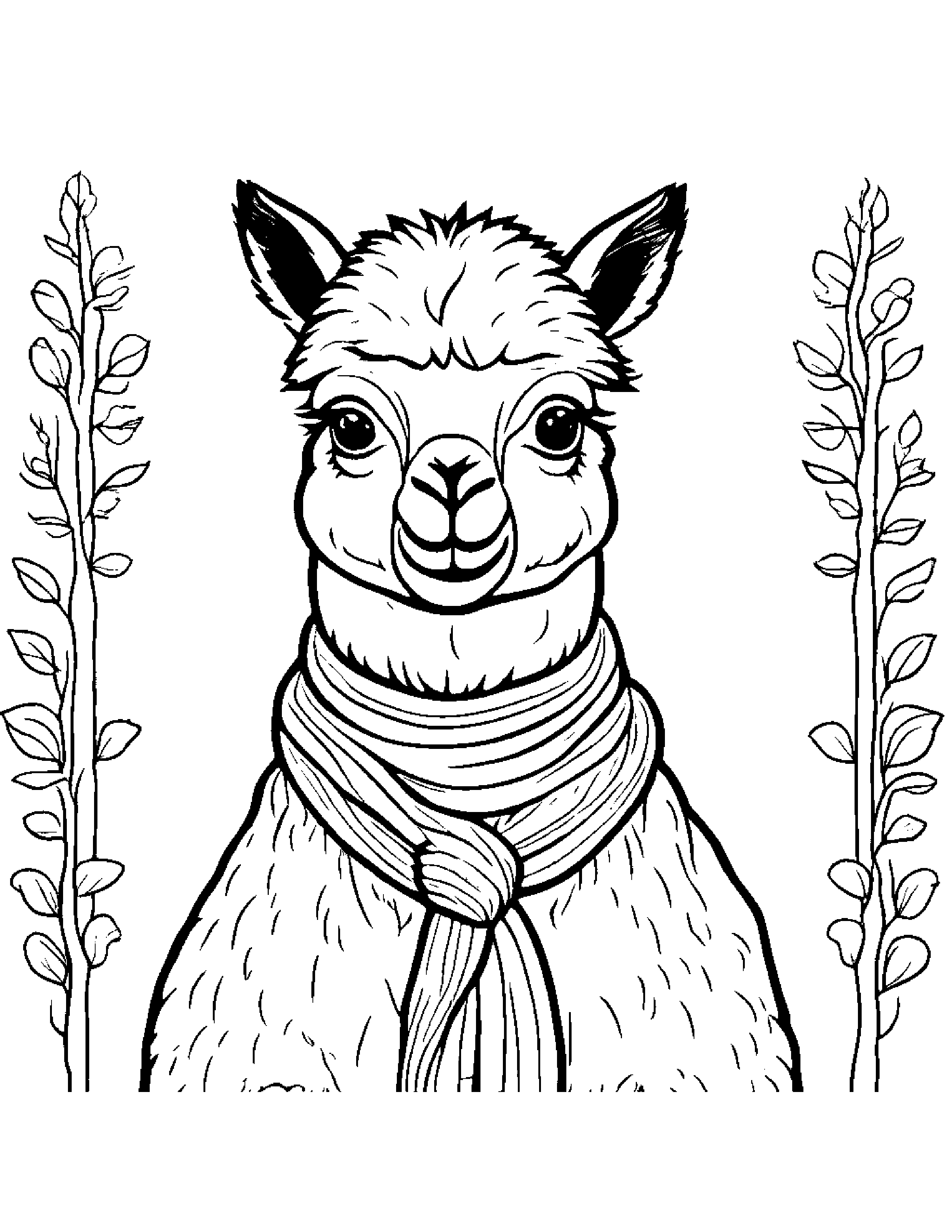 Alpaca With Scarf #2 Coloring Page (Free Printable PDF)