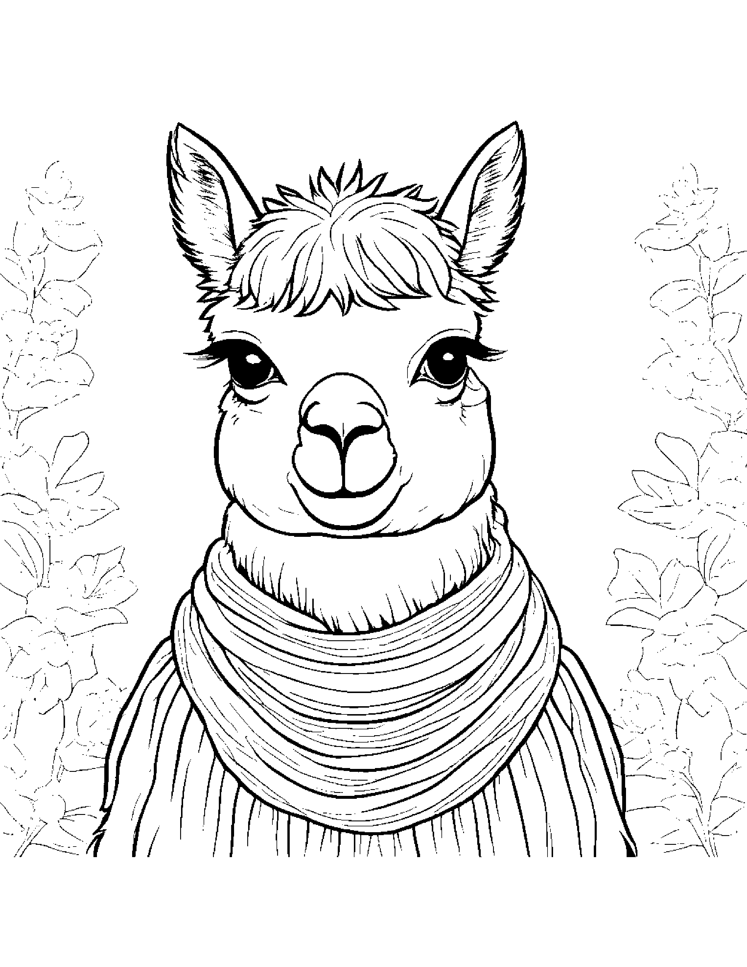 Alpaca With Scarf Coloring Page (Free Printable PDF)