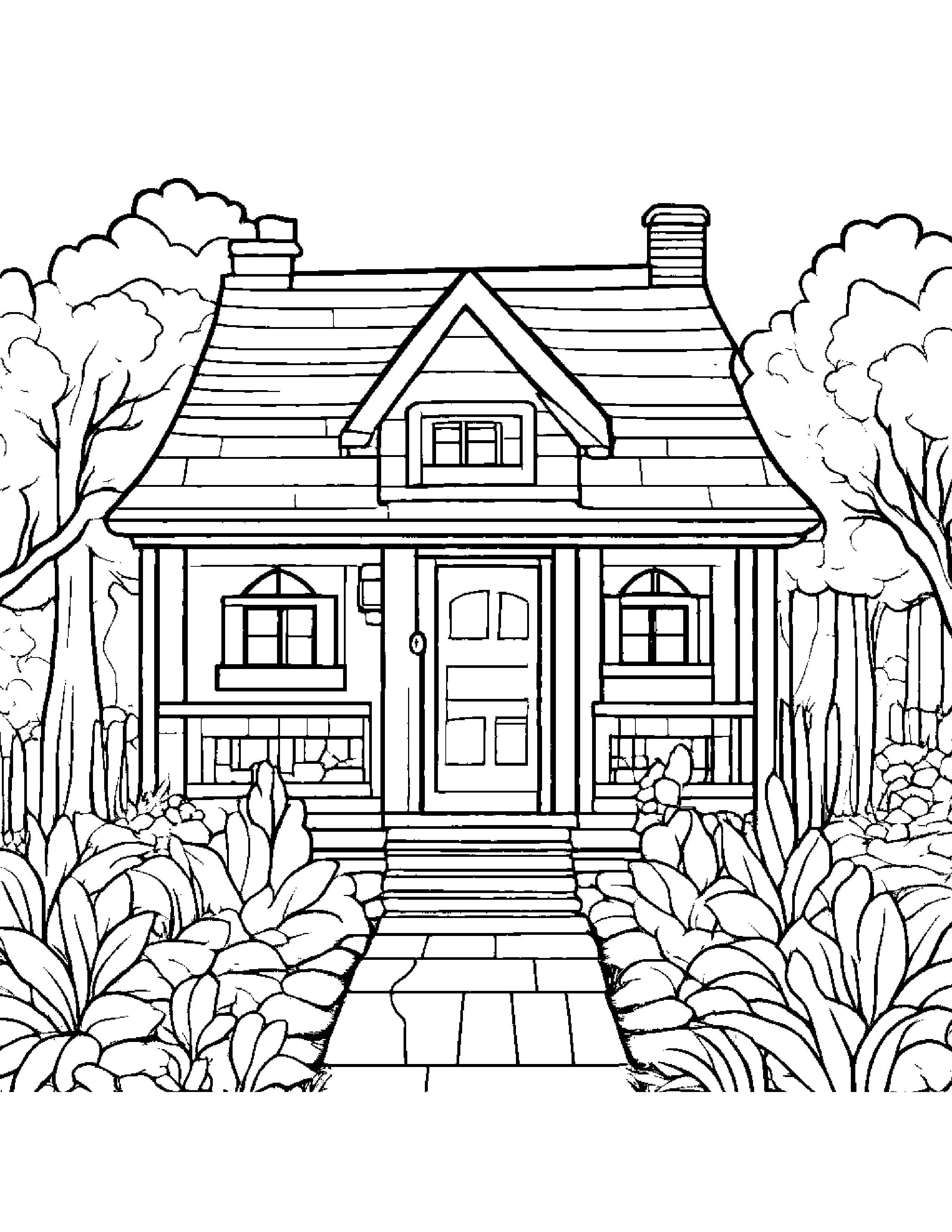 Kawaii Cozy Cottage #2 Coloring Page (Free Printable PDF)
