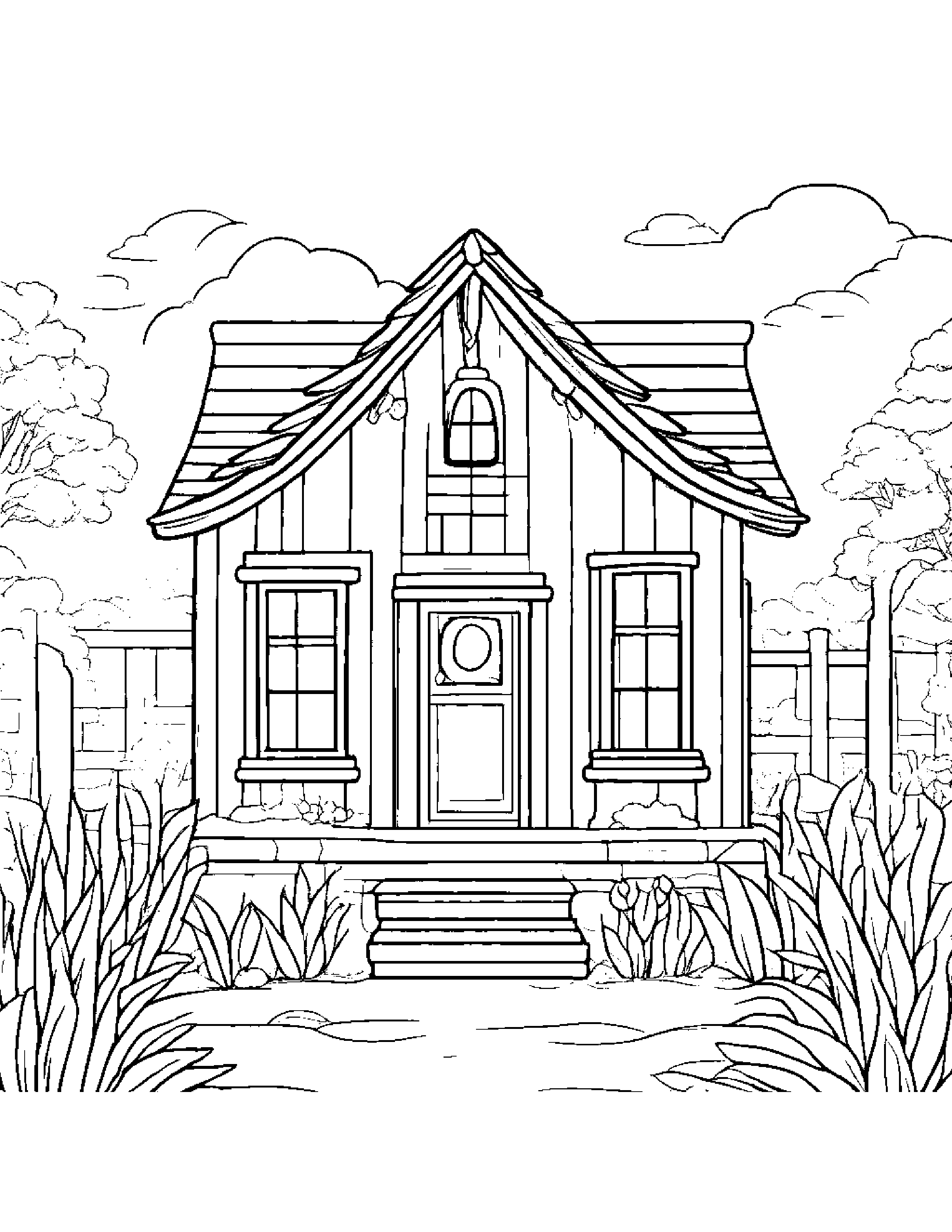 Kawaii Cozy Cottage Coloring Page (Free Printable PDF)