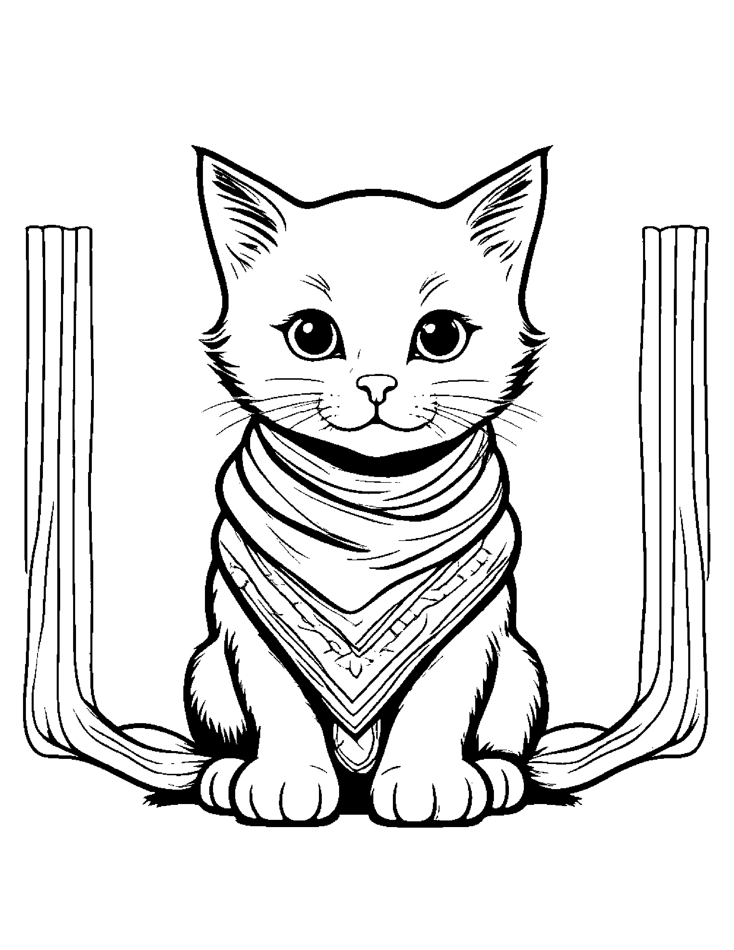 Kitten With Scarf #2 Coloring Page (Free Printable PDF)