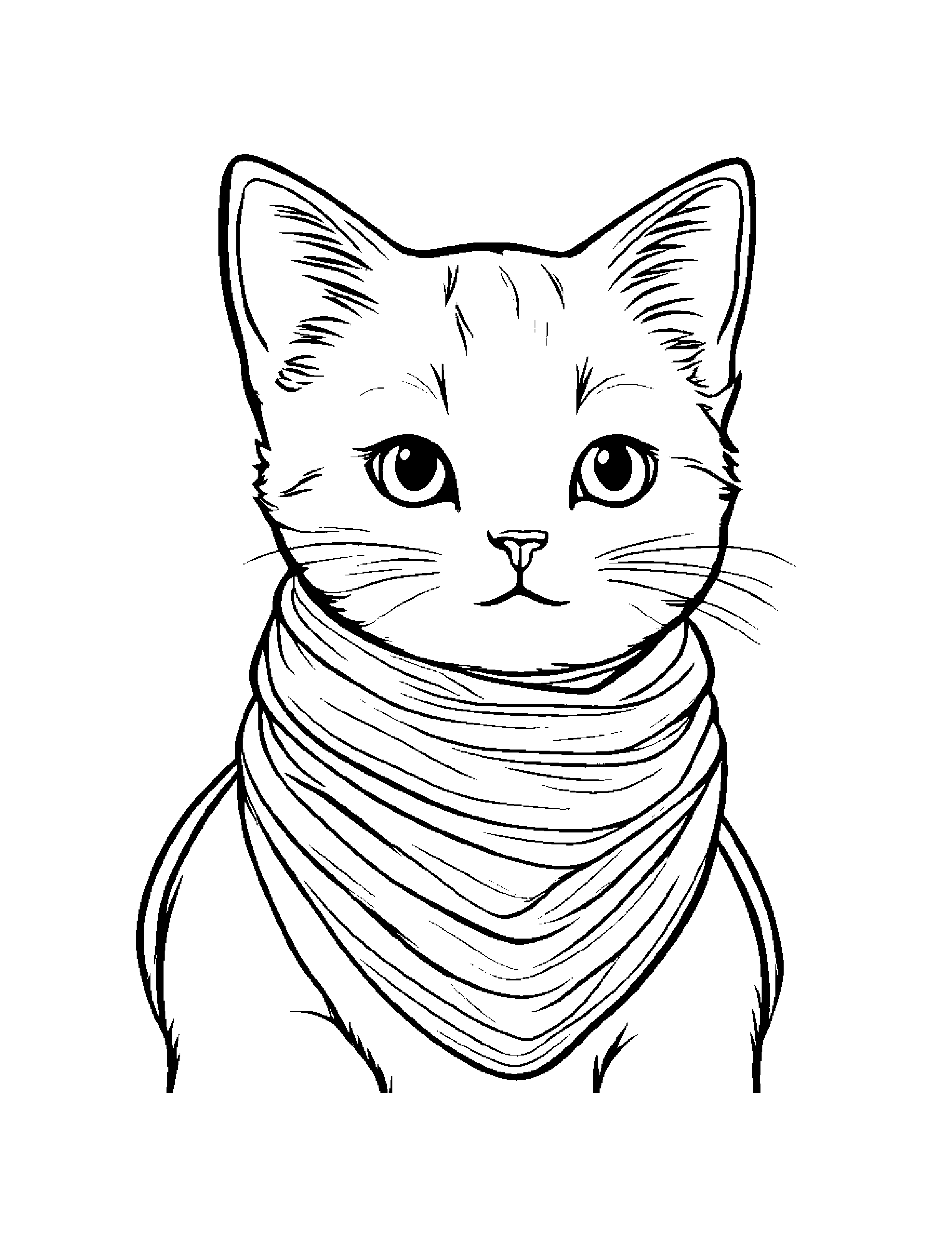Kitten With Scarf Coloring Page (Free Printable PDF)