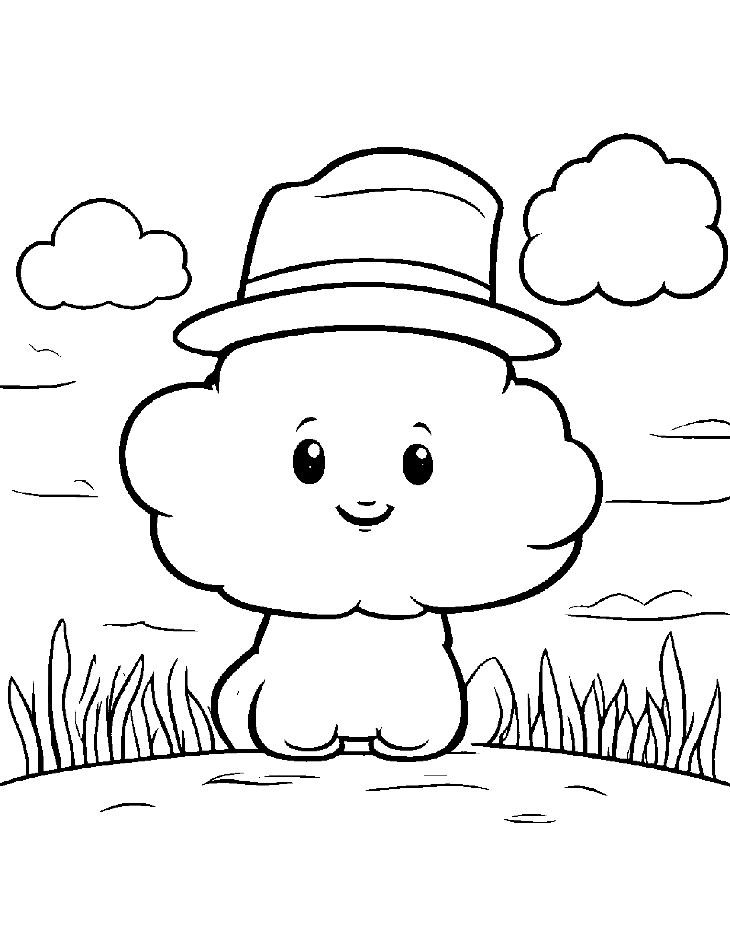 Little Cloud Wearing A Hat Coloring Page (Free Printable PDF)