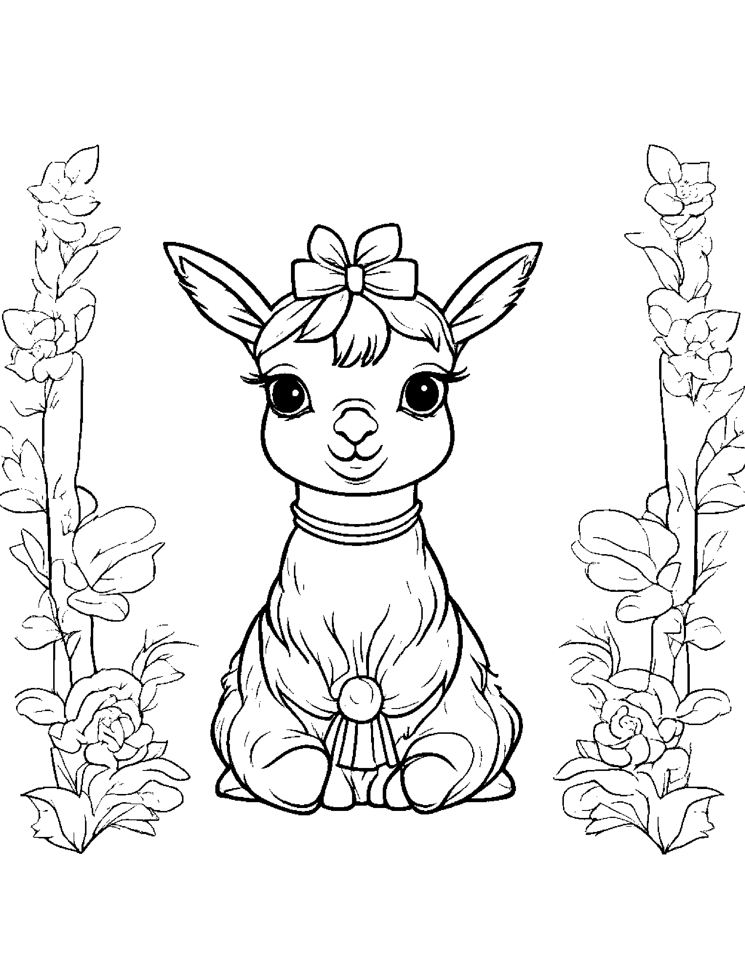 Little Llama With A Bow Coloring Page (Free Printable PDF)