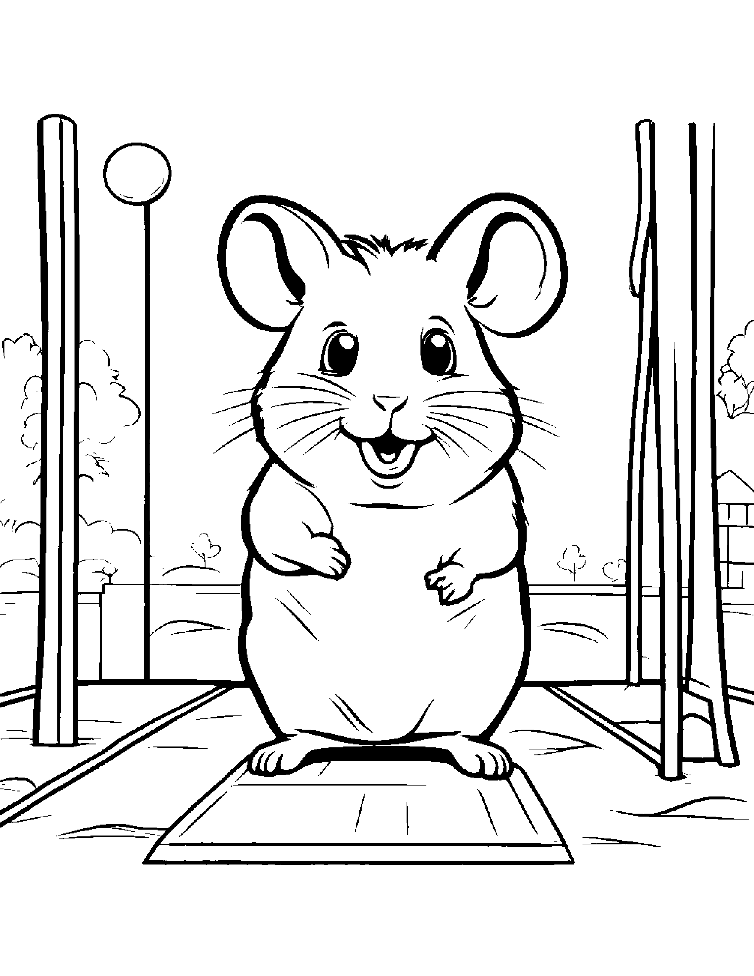 Brave Hamster At The Playground #2 Coloring Page (Free Printable PDF)