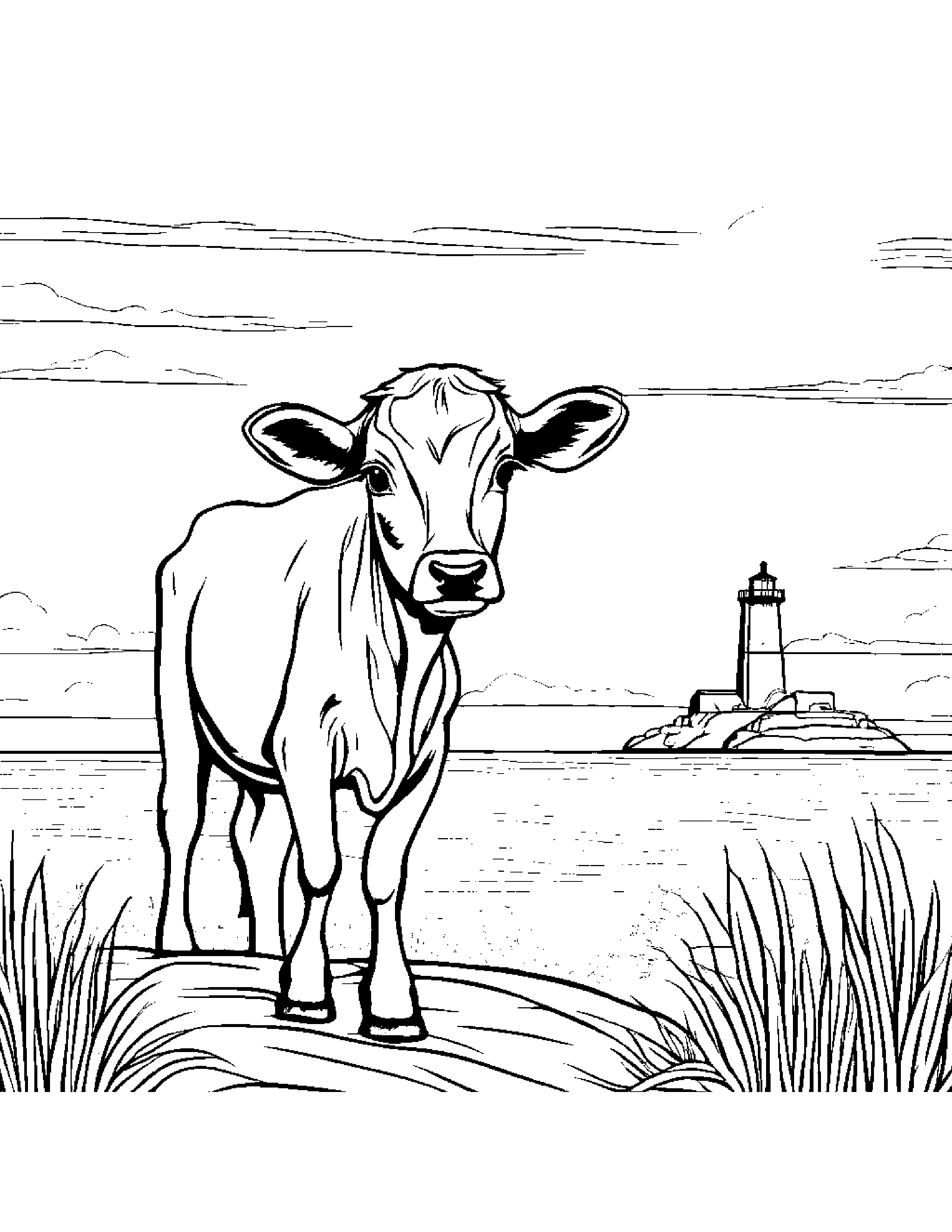 Bright Calf Near A Lighthouse Coloring Page (Free Printable PDF)