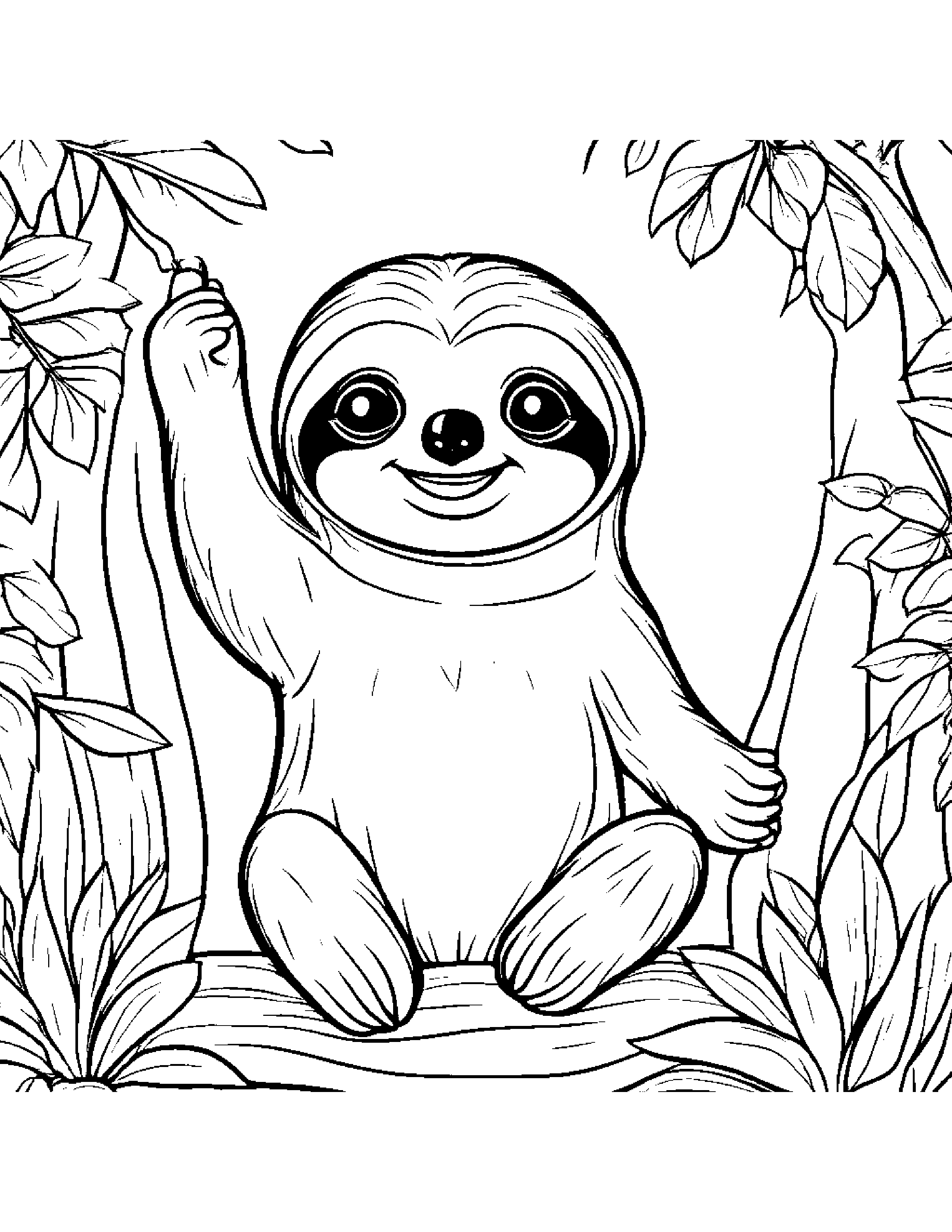 Cuddly Sloth Waving #2 Coloring Page (Free Printable PDF)