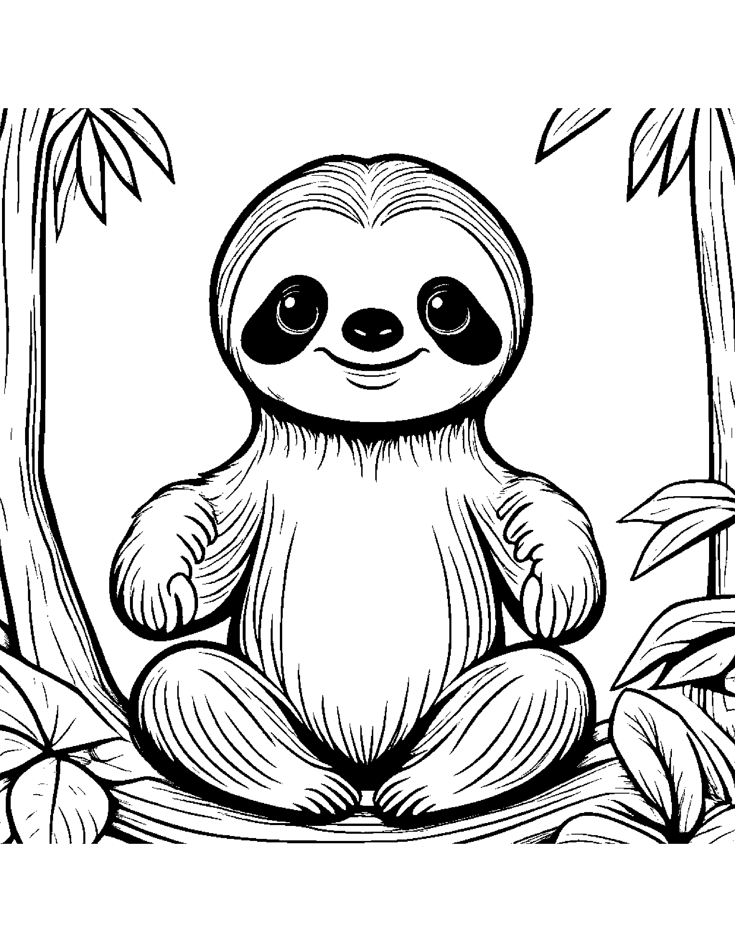 Cuddly Sloth Waving #3 Coloring Page (Free Printable PDF)