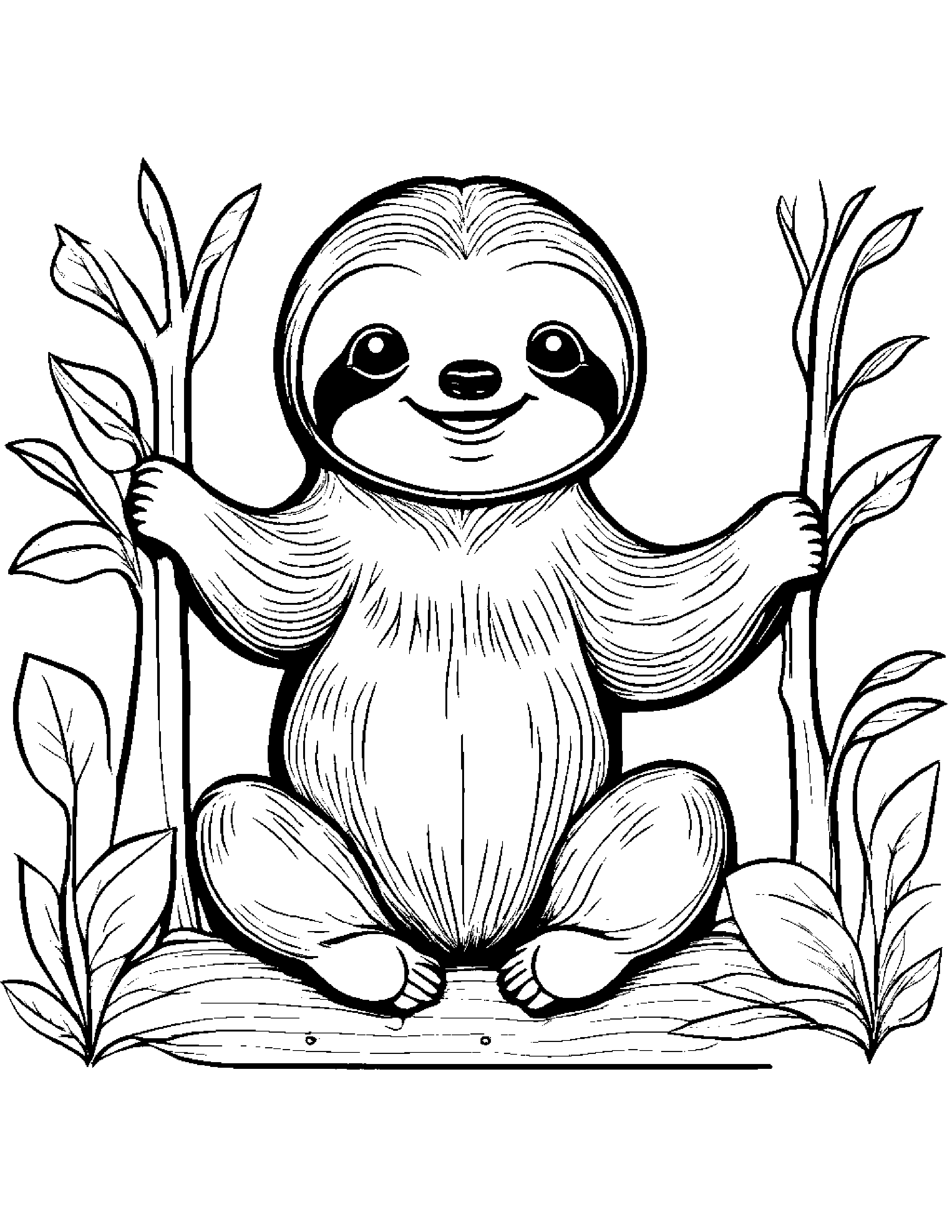 Cuddly Sloth Waving Coloring Page (Free Printable PDF)