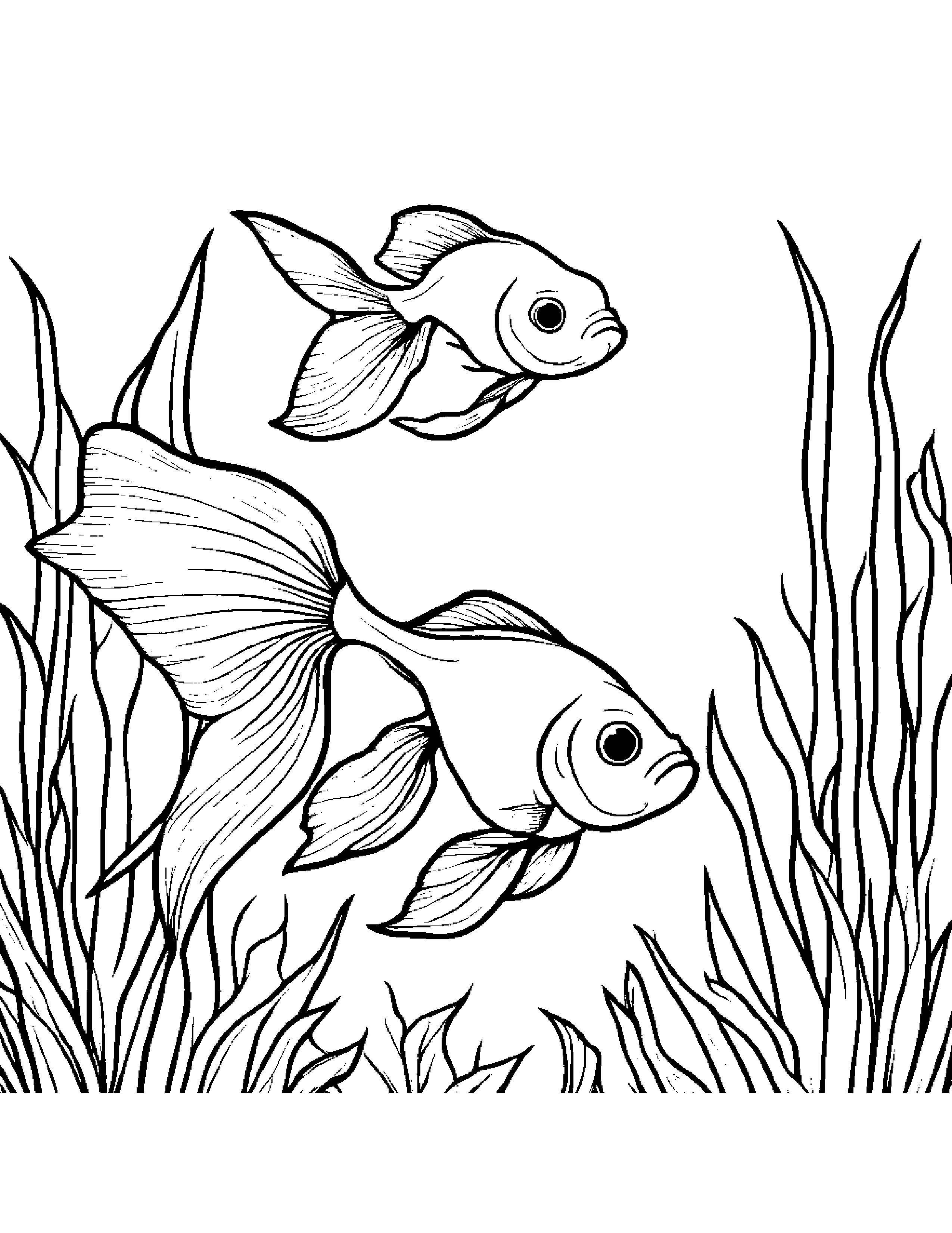 Curious Goldfish #2 Coloring Page (Free Printable PDF)