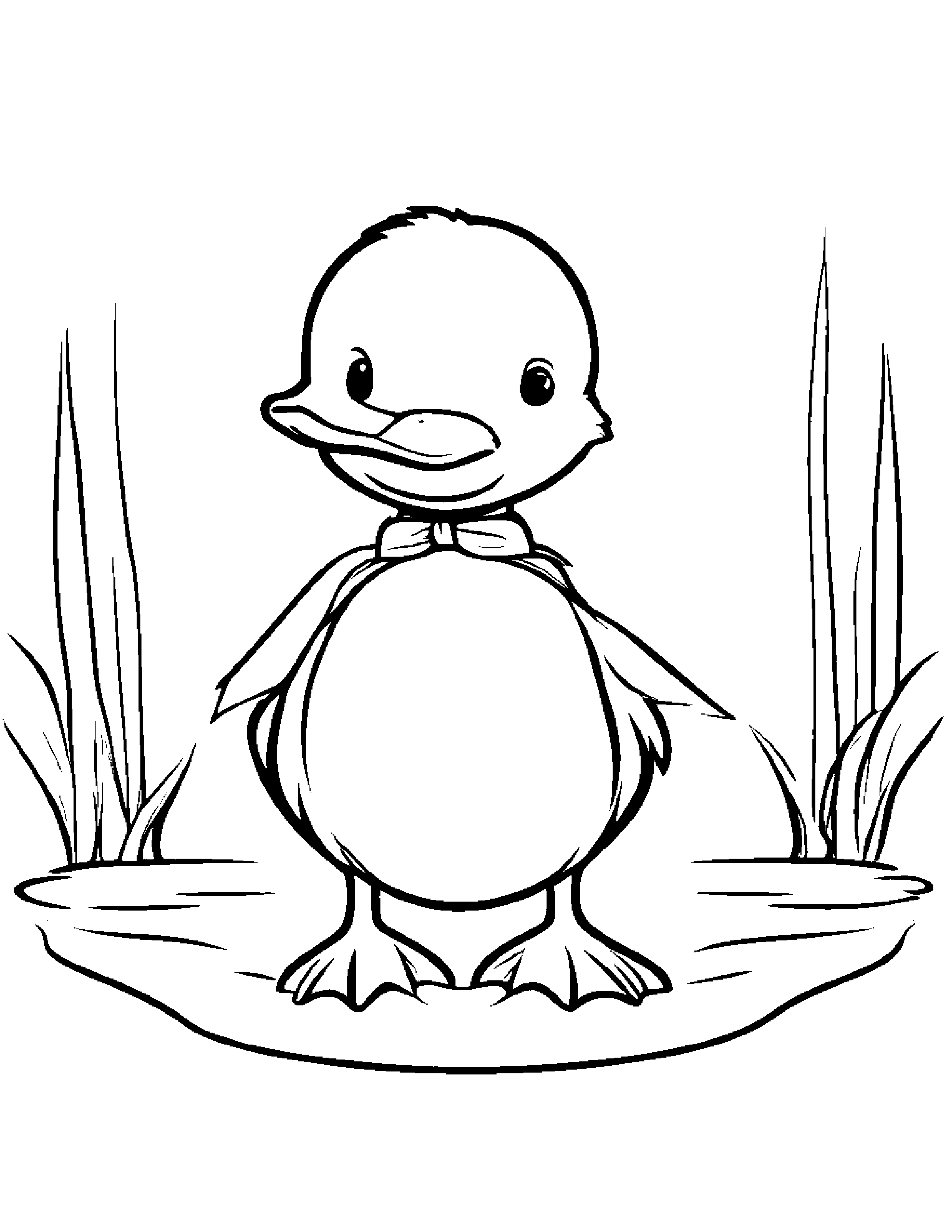 Duckling With A Ribbon Coloring Page (Free Printable PDF)