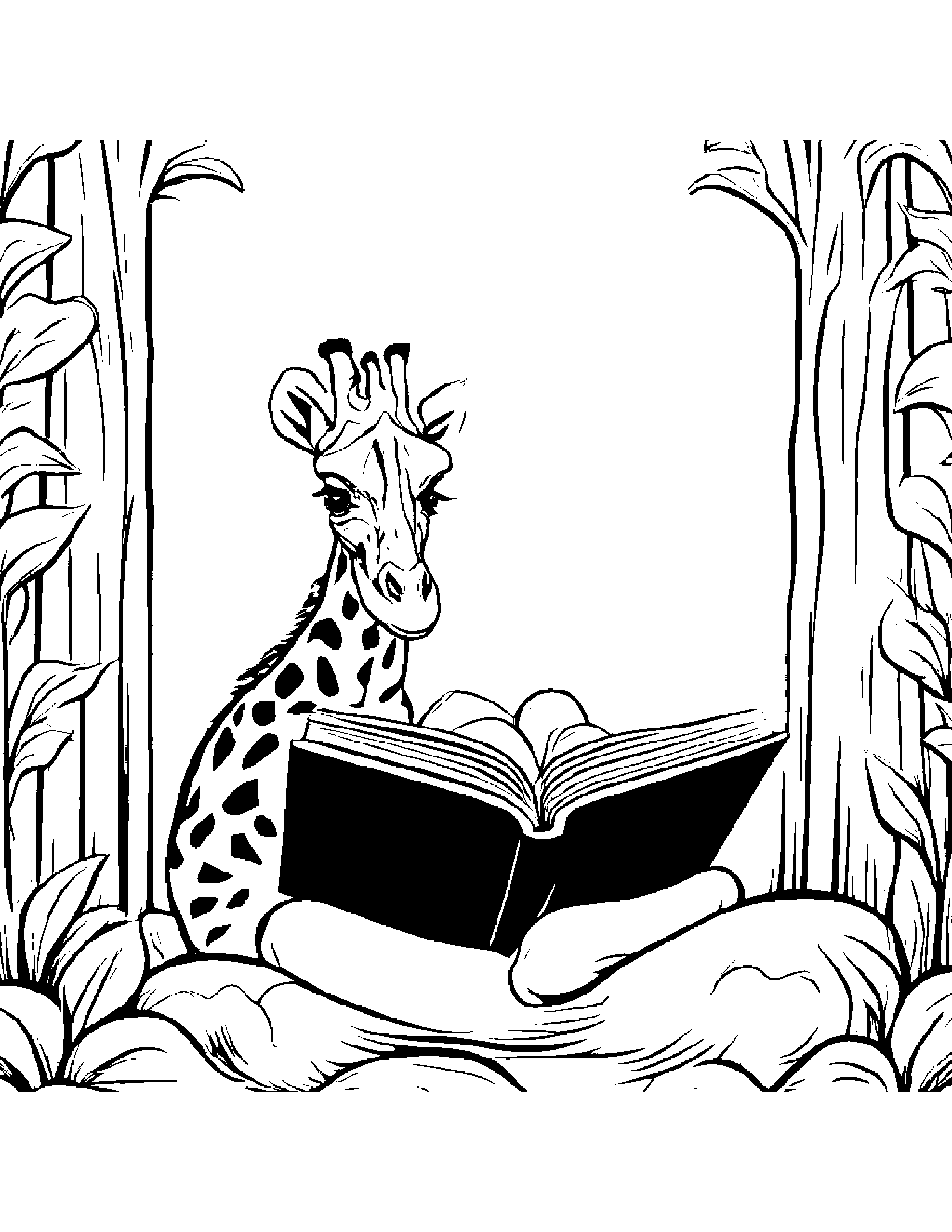 Giraffe Calf Reading A Storybook #2 Coloring Page (Free Printable PDF)