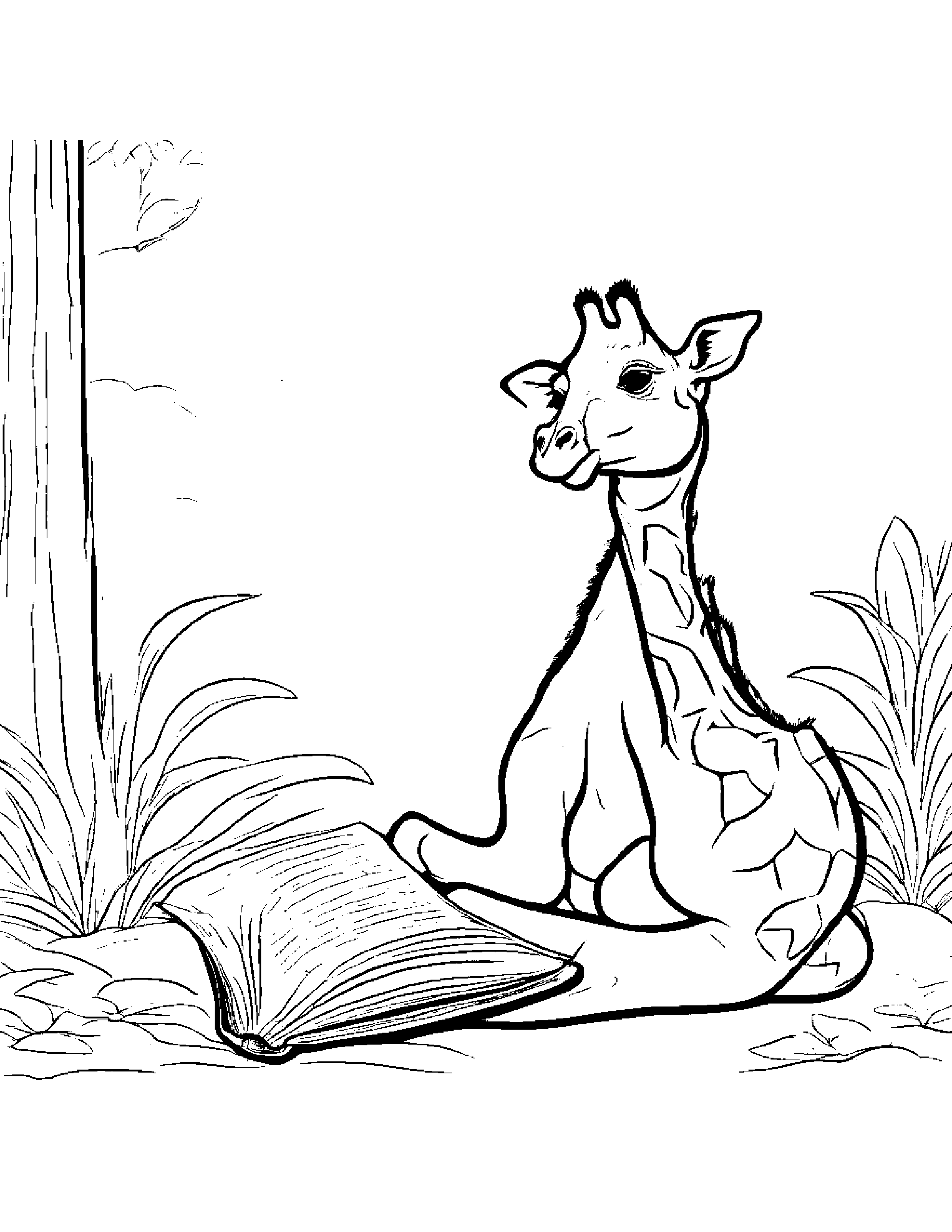 Giraffe Calf Reading A Storybook #5 Coloring Page (Free Printable PDF)