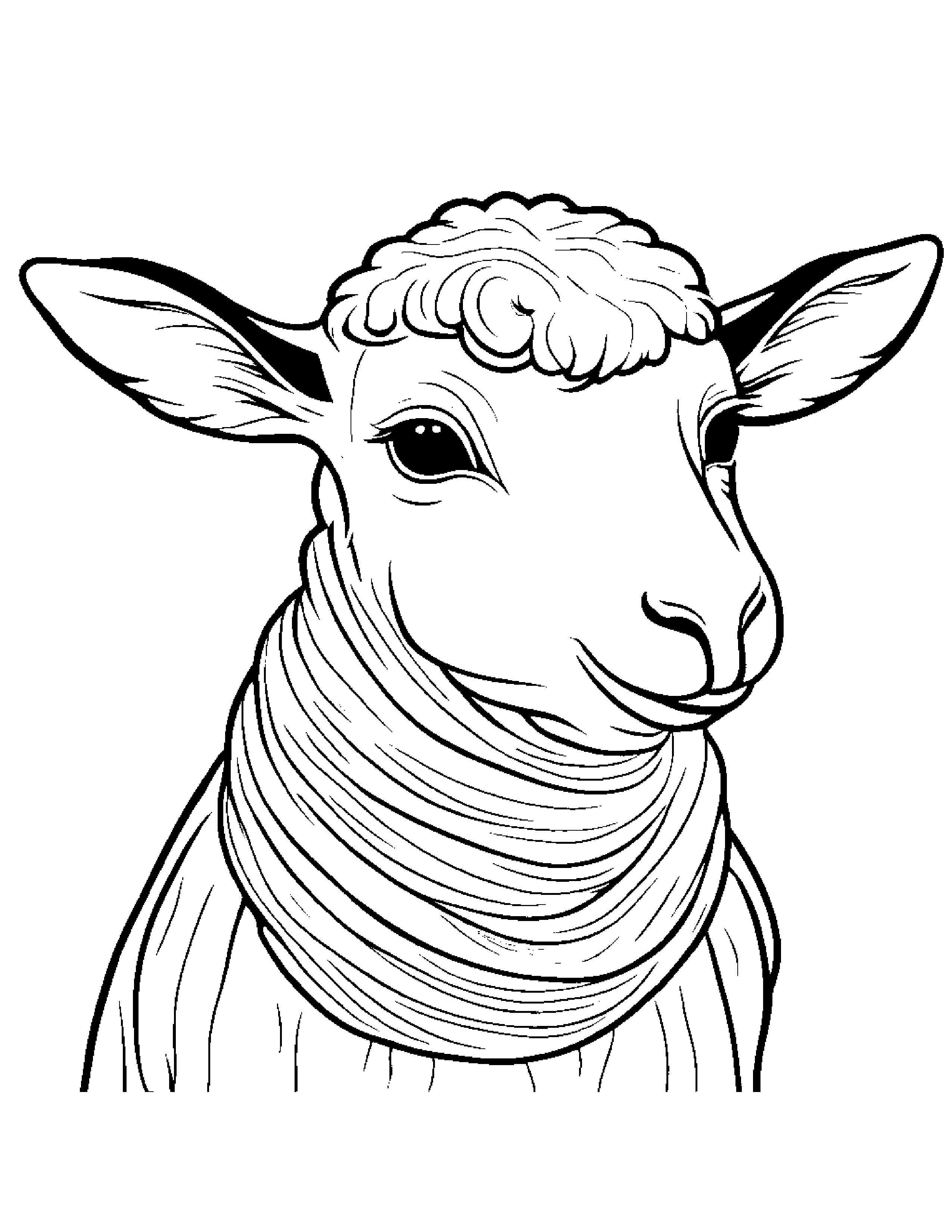 Lamb With A Soft Scarf #2 Coloring Page (Free Printable PDF)