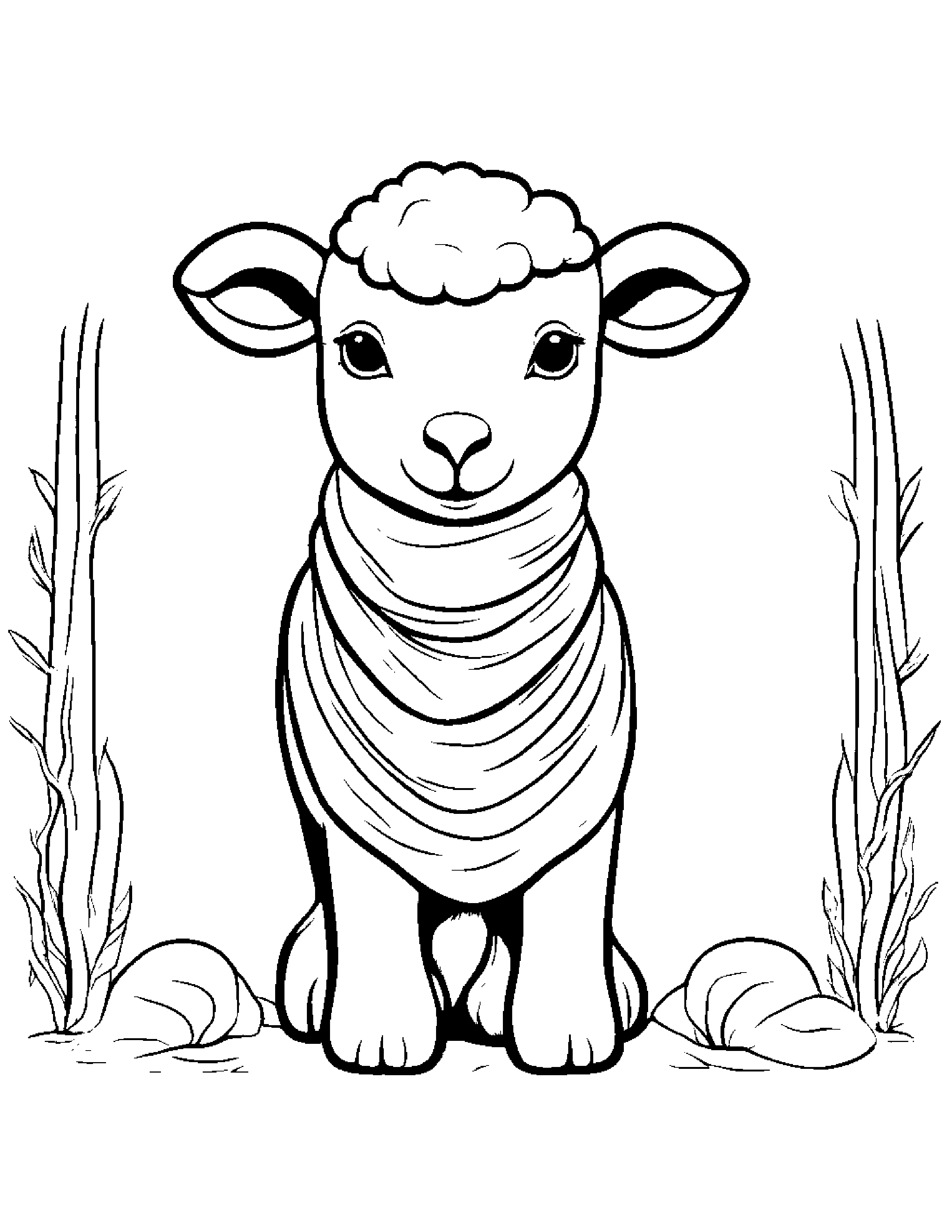 Lamb With A Soft Scarf #3 Coloring Page (Free Printable PDF)