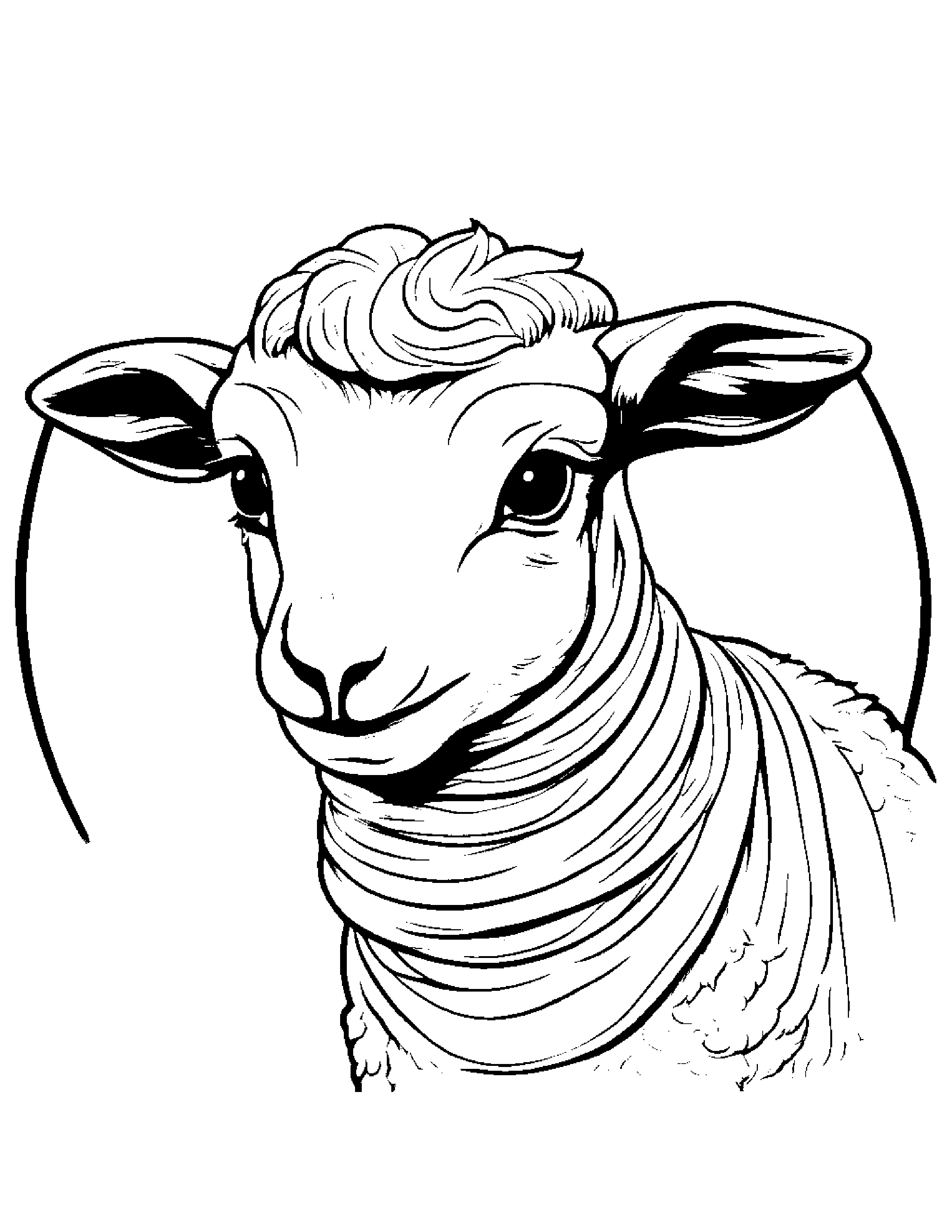 Lamb With A Soft Scarf #4 Coloring Page (Free Printable PDF)