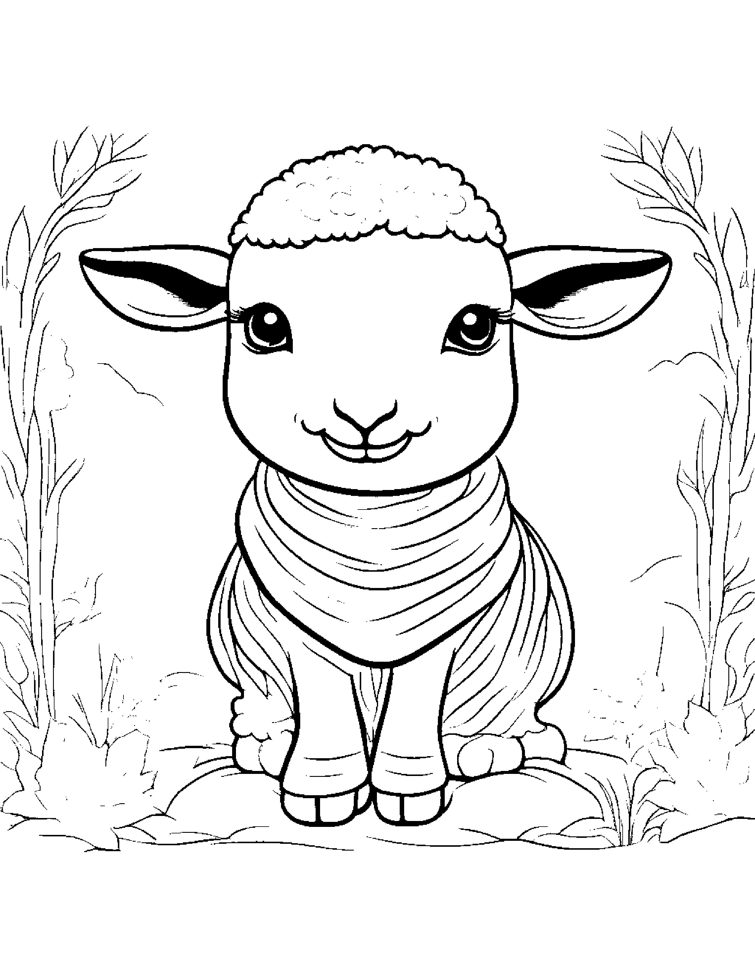 Lamb With A Soft Scarf #5 Coloring Page (Free Printable PDF)