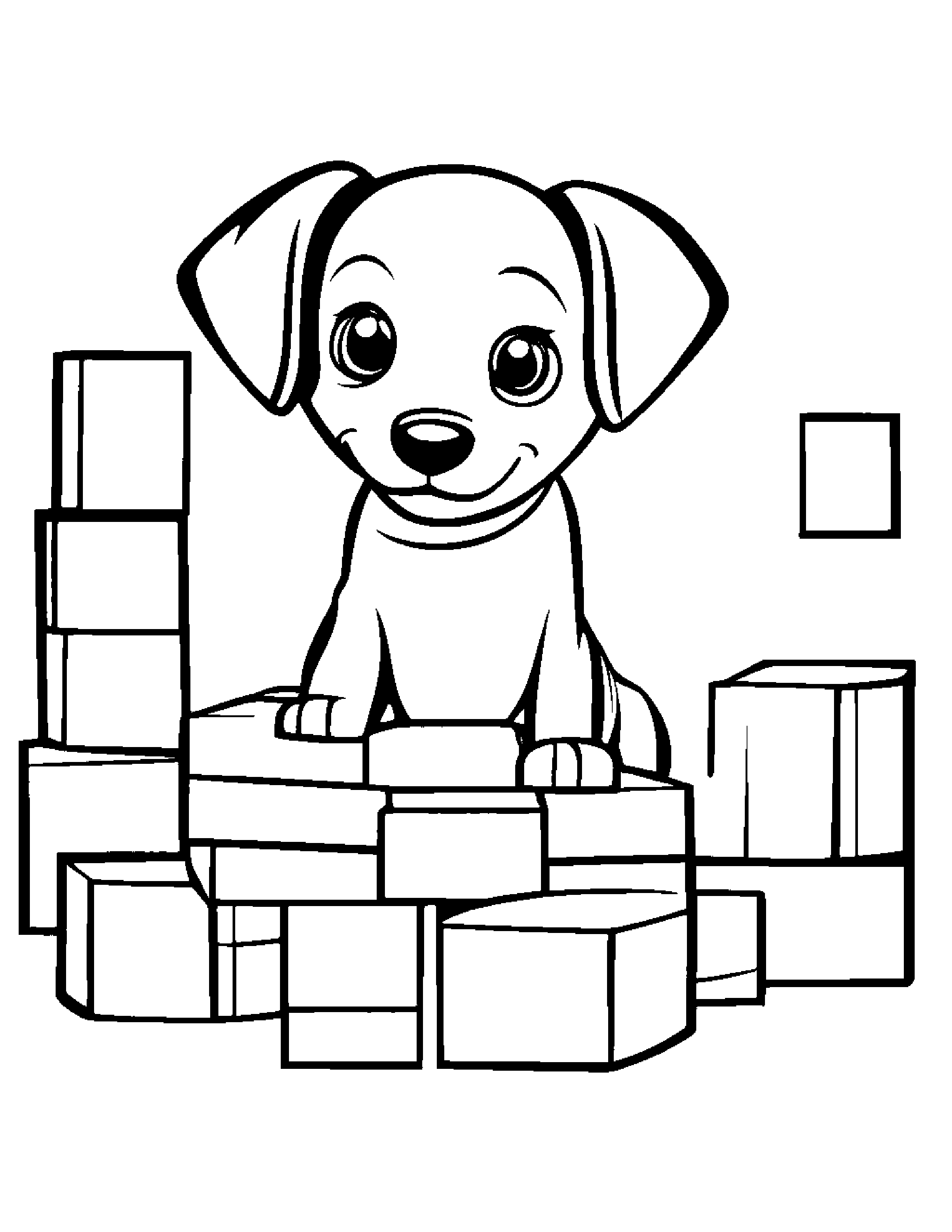 Puppy Dog Stacking Blocks #2 Coloring Page (Free Printable PDF)
