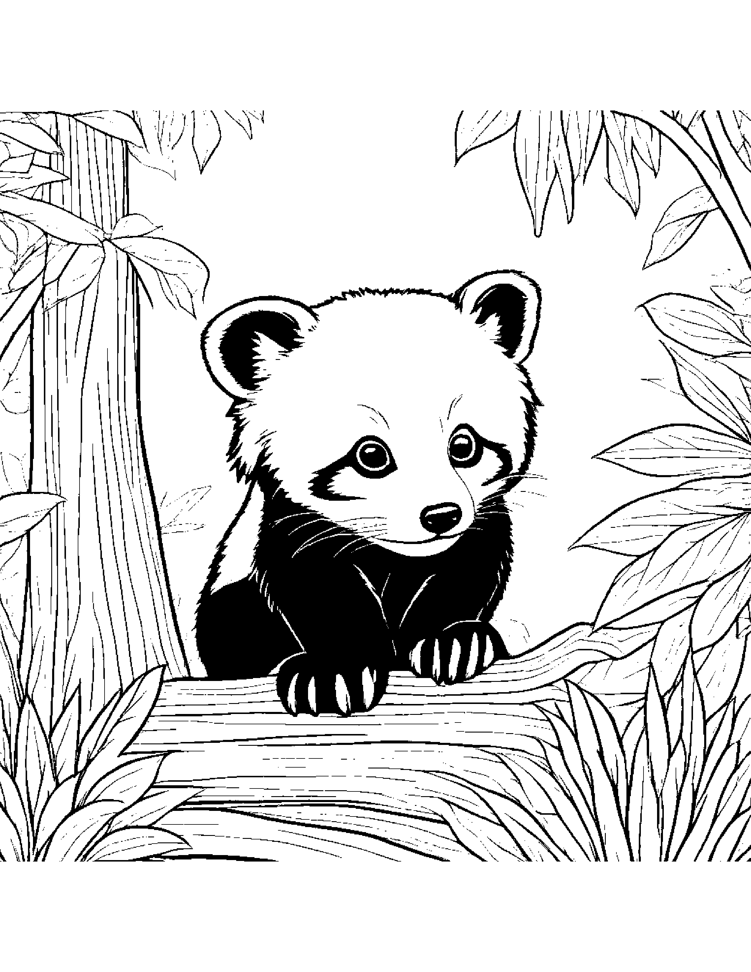 Red Panda Playing Hide-And-Seek #2 Coloring Page (Free Printable PDF)