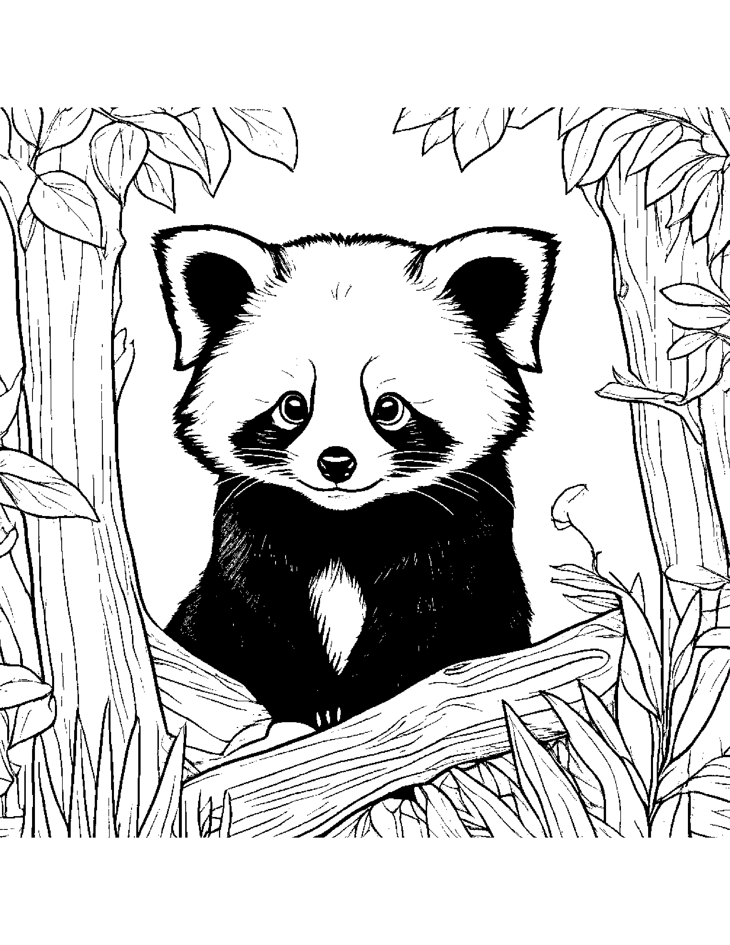 Red Panda Playing Hide-And-Seek #3 Coloring Page (Free Printable PDF)