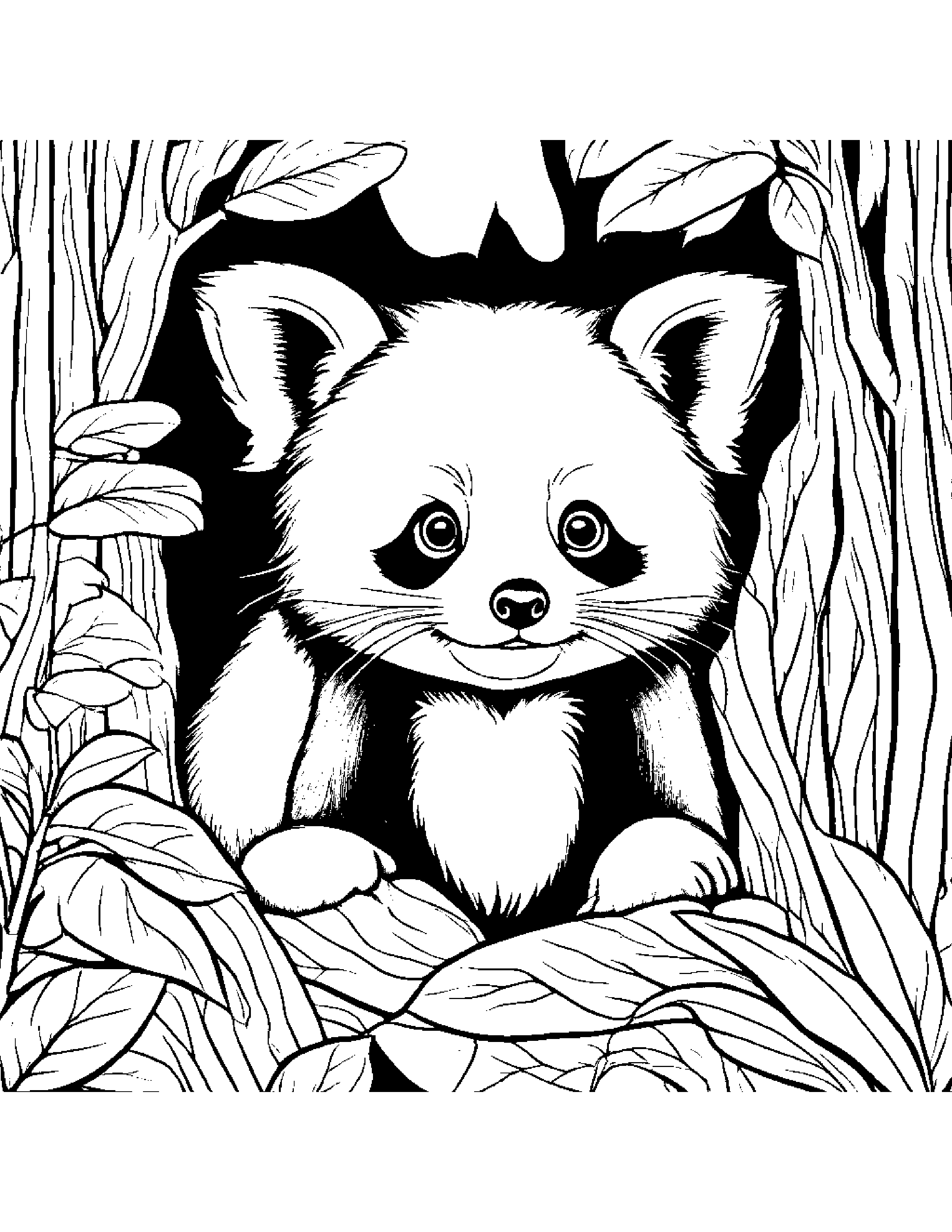 Red Panda Playing Hide-And-Seek Coloring Page (Free Printable PDF)