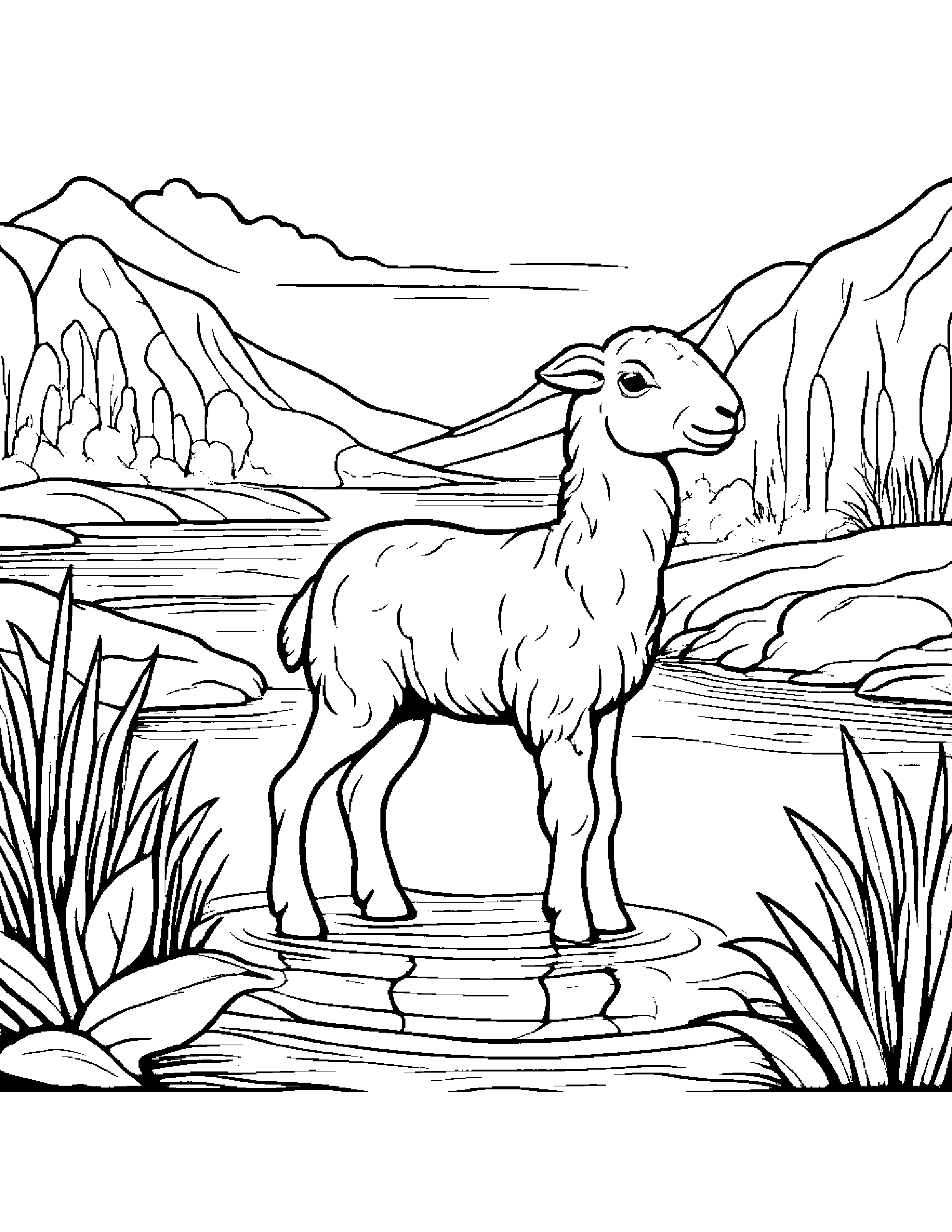 Zippy Lamb Near A Gentle Stream #3 Coloring Page (Free Printable PDF)