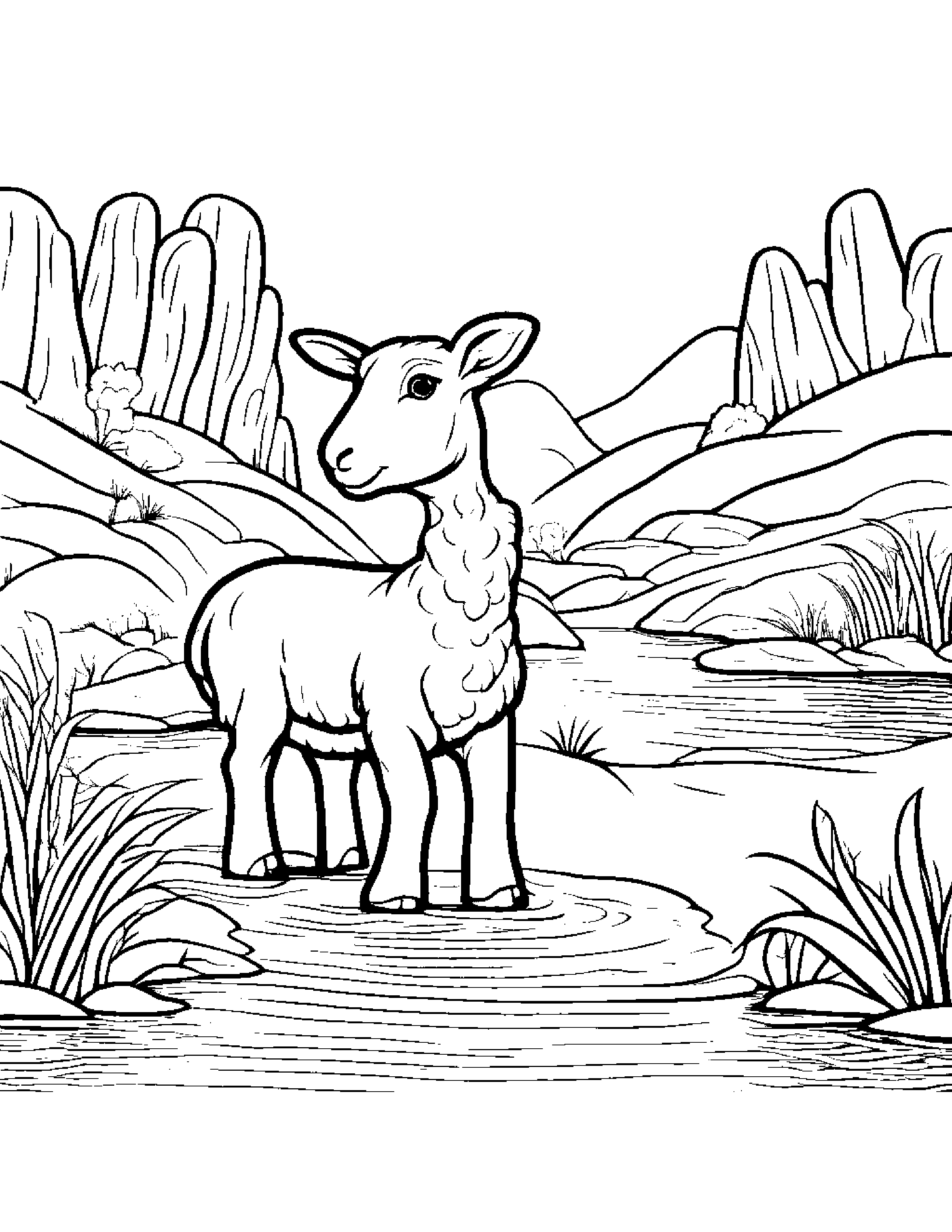 Zippy Lamb Near A Gentle Stream #4 Coloring Page (Free Printable PDF)