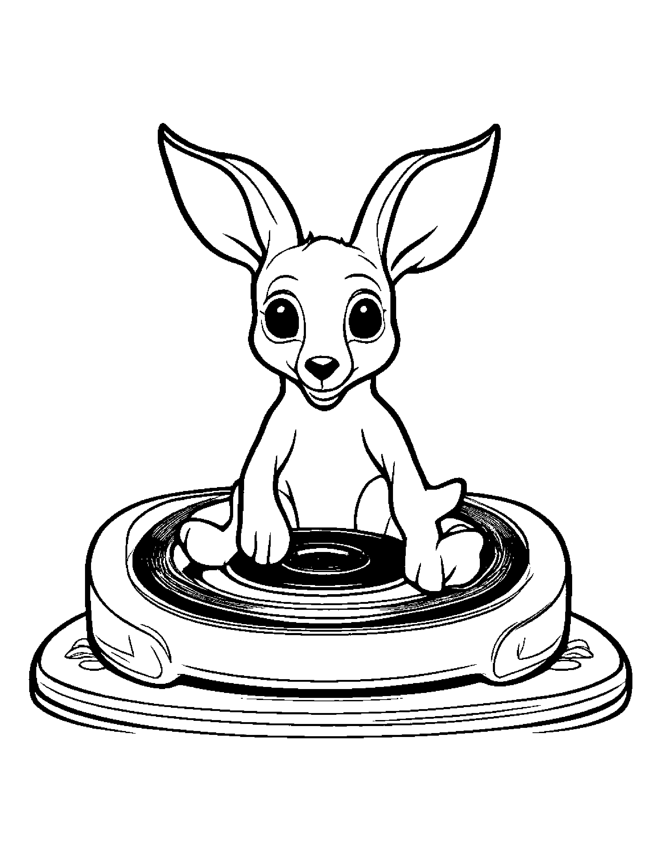 A Baby Kangaroo Using Its Tail As A Dj Turntable Coloring Page (Free Printable PDF)