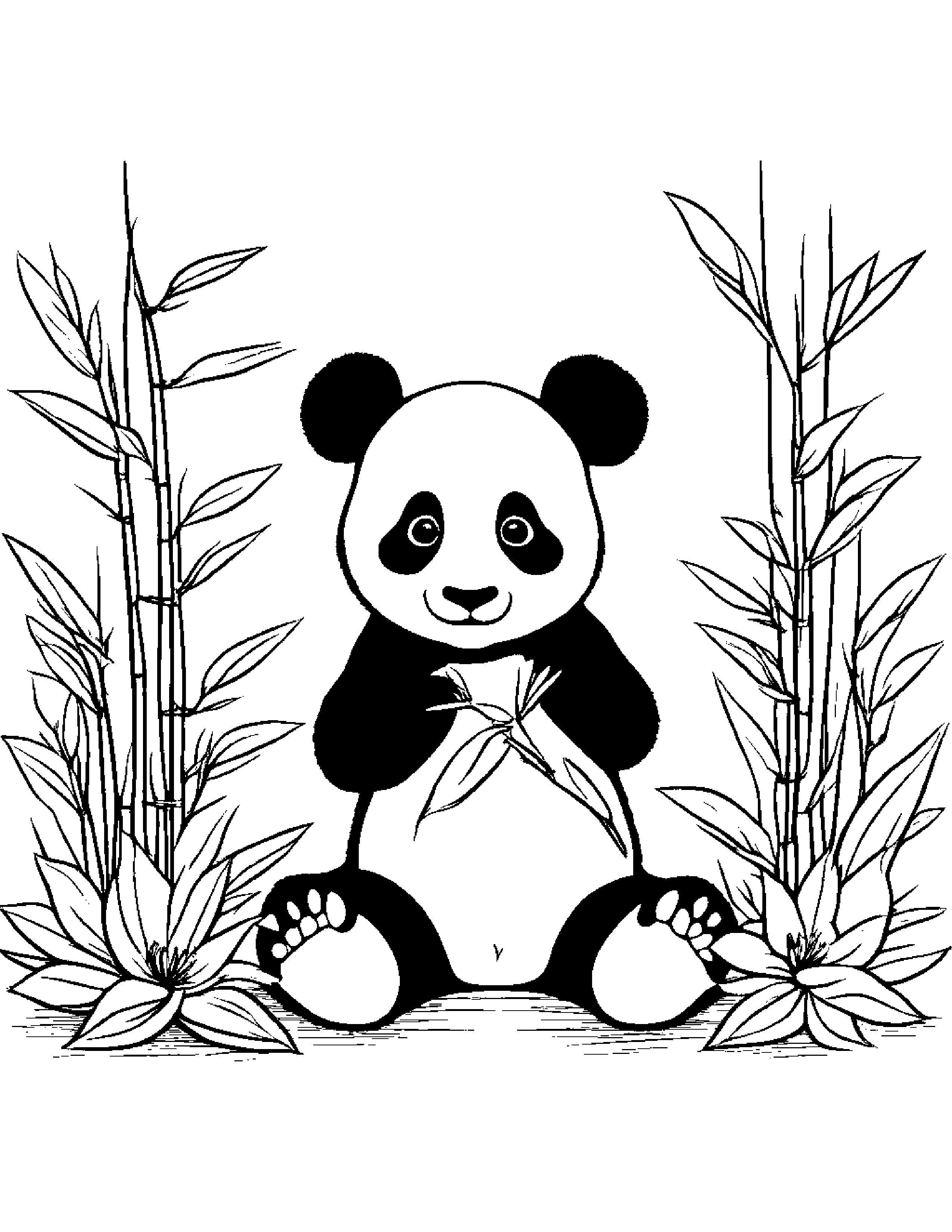 A Baby Panda Feeding On Bamboo Shoots Amidst Vibrant Azalea Bushes In China Coloring Page (Free Printable PDF)
