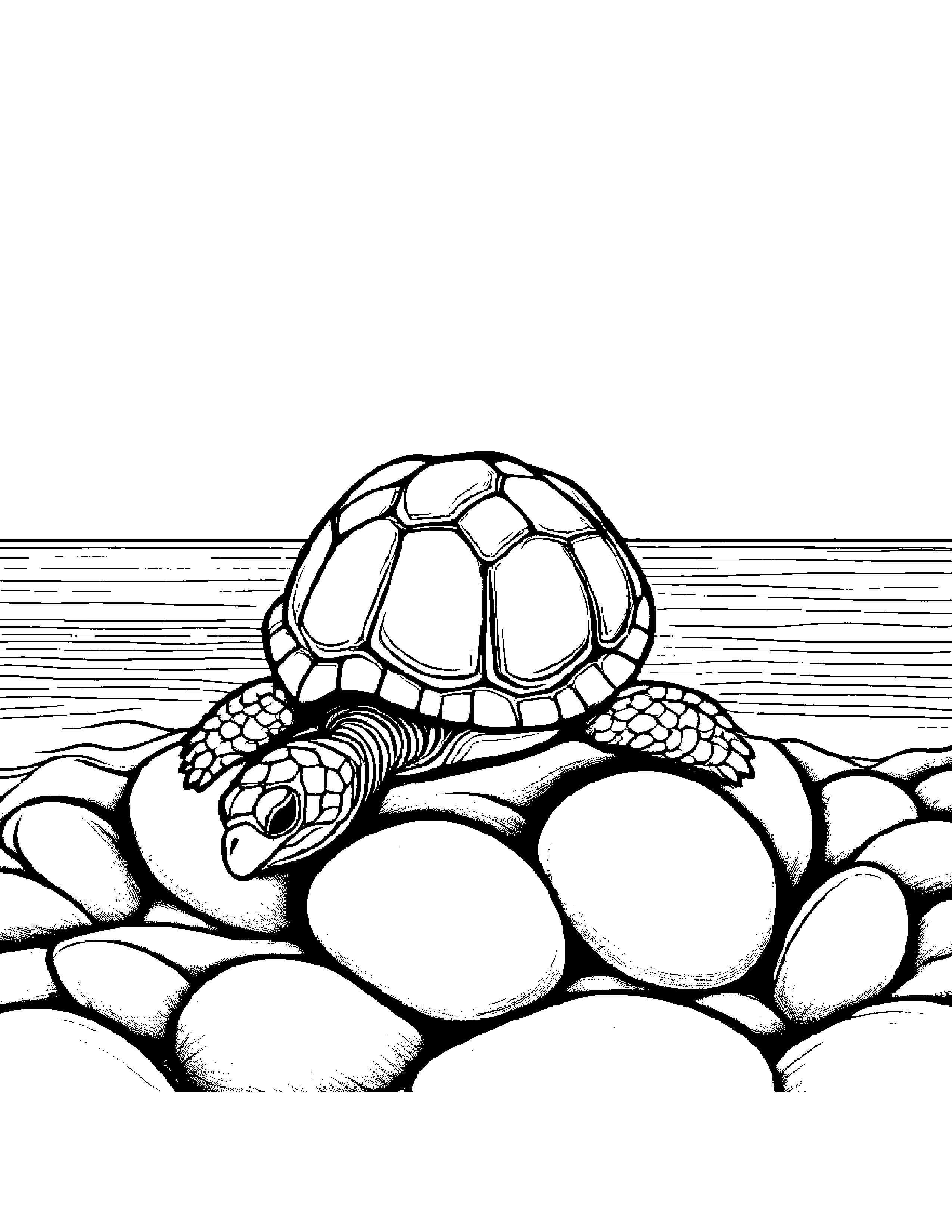 A Baby Sea Turtle Hatching From Its Egg On A Tropical Beach At Sunset Coloring Page (Free Printable PDF)
