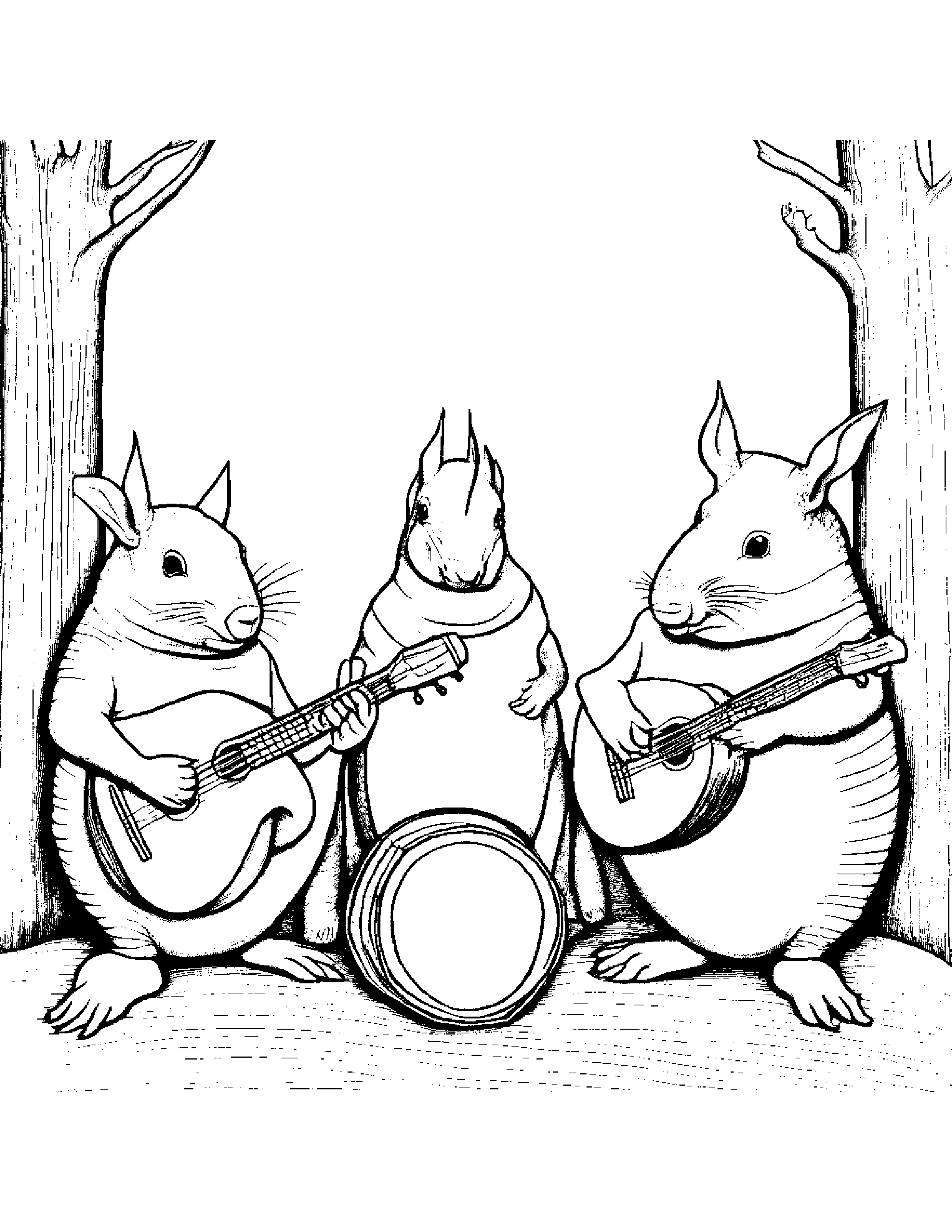 A Family Of Armadillos Playing Classic Rock Anthems On Their Homemade Instruments Coloring Page (Free Printable PDF)
