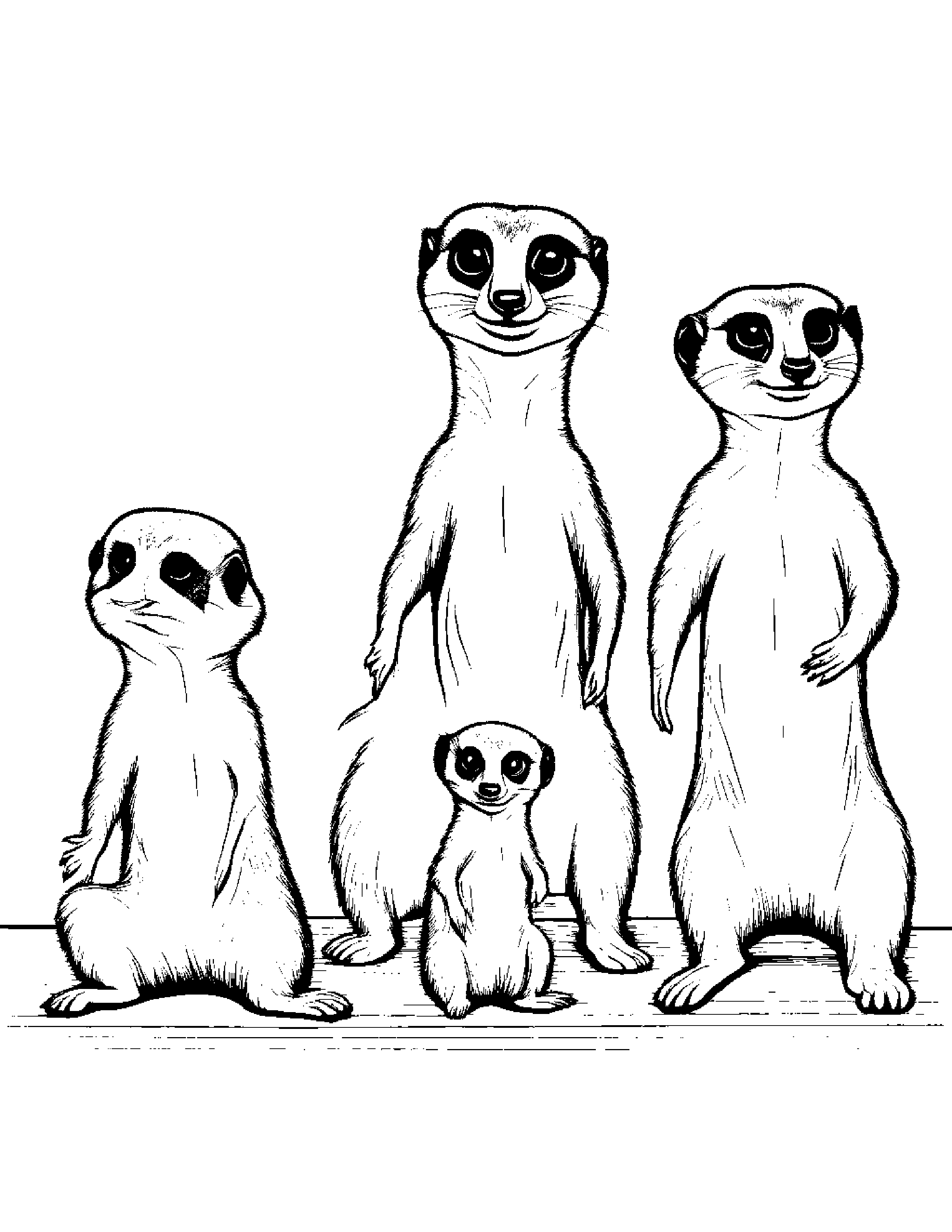 A Family Of Meerkats Performing Hip-Hop Moves And Breakdancing While Rapping Coloring Page (Free Printable PDF)