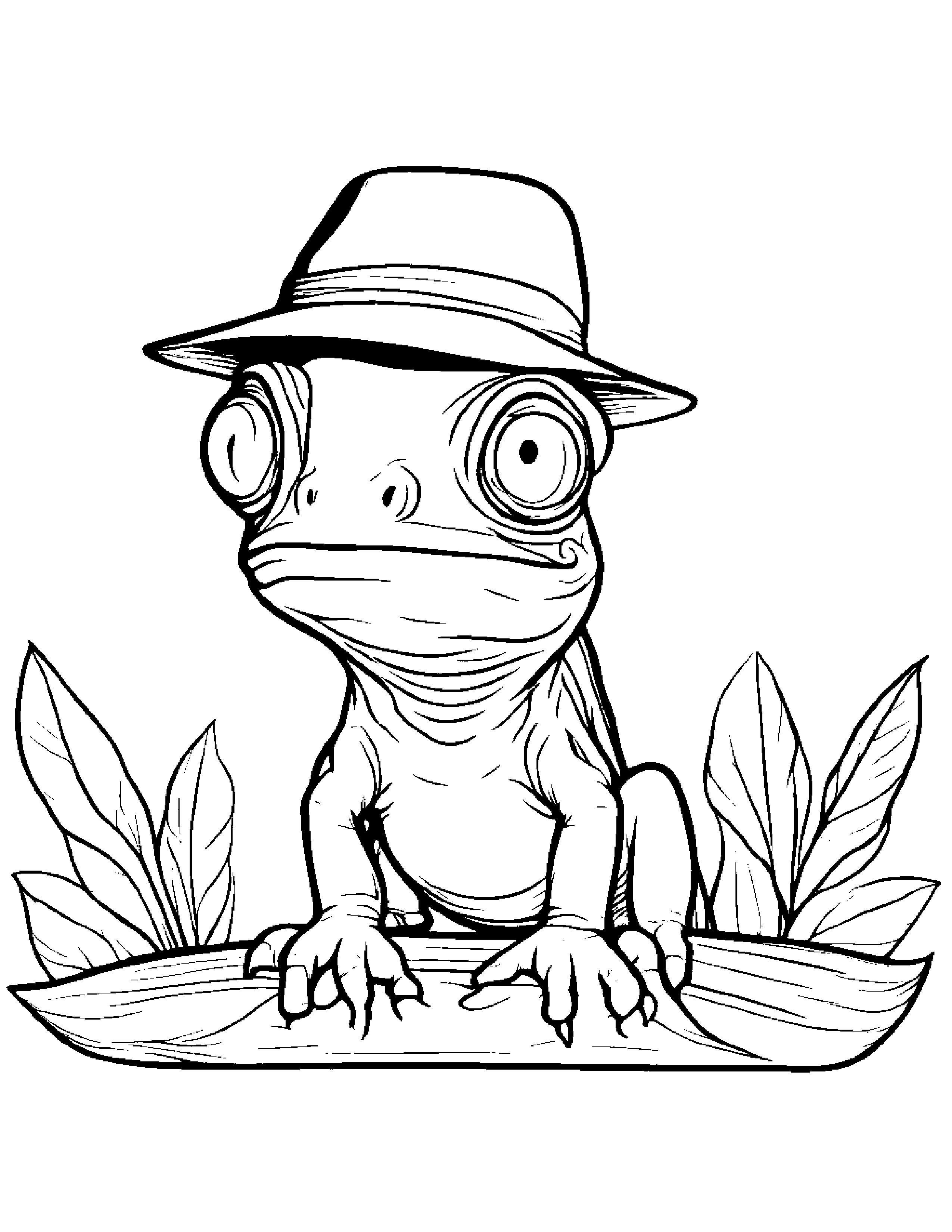Baby Chameleon Wearing A Hat Coloring Page (Free Printable PDF)