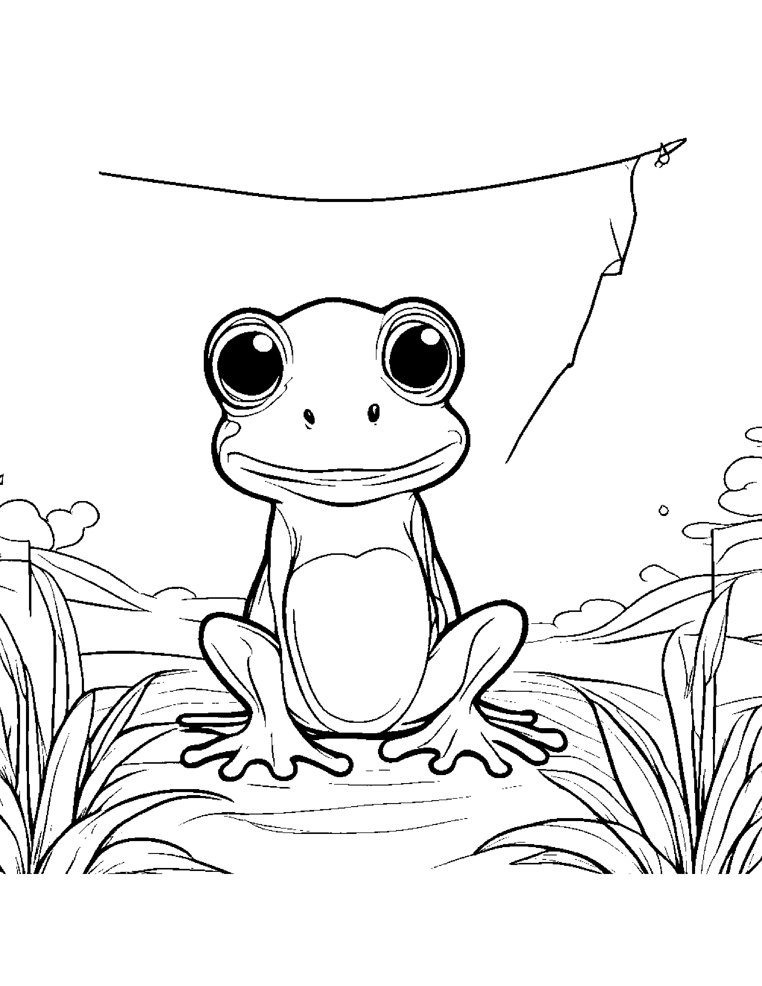 Baby Frog With A Kite Coloring Page (Free Printable PDF)