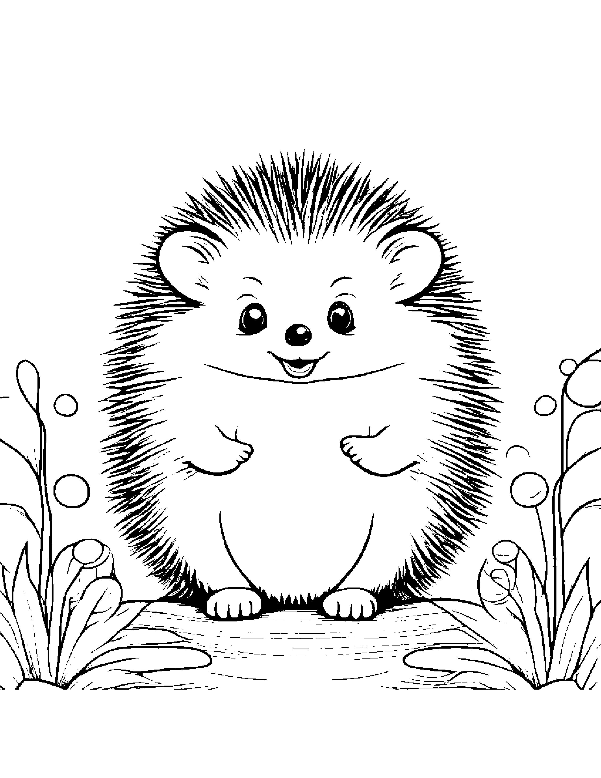 Baby Hedgehog Blowing Bubbles Coloring Page (Free Printable PDF)