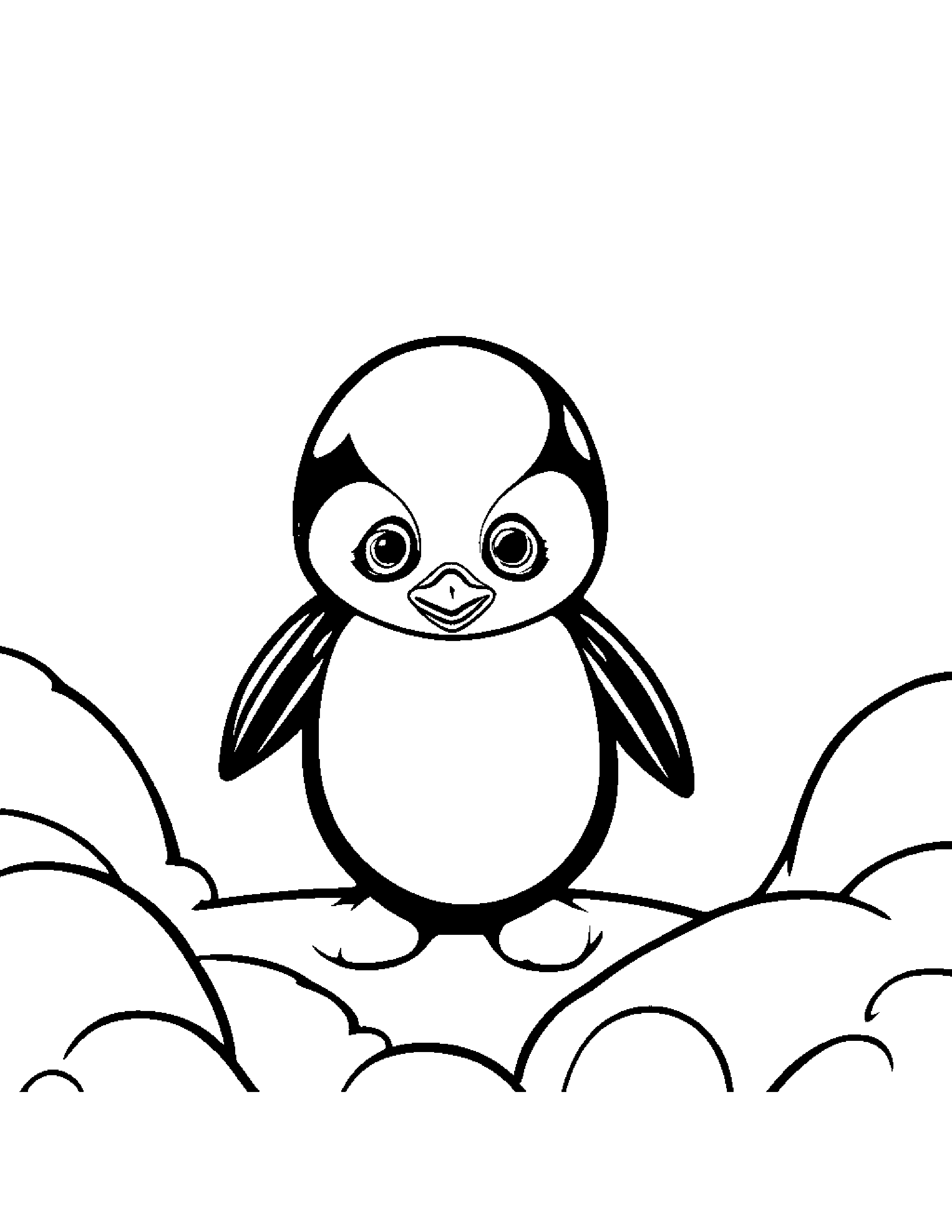 Baby Penguin Chick Holding A Balloon Coloring Page (Free Printable PDF)