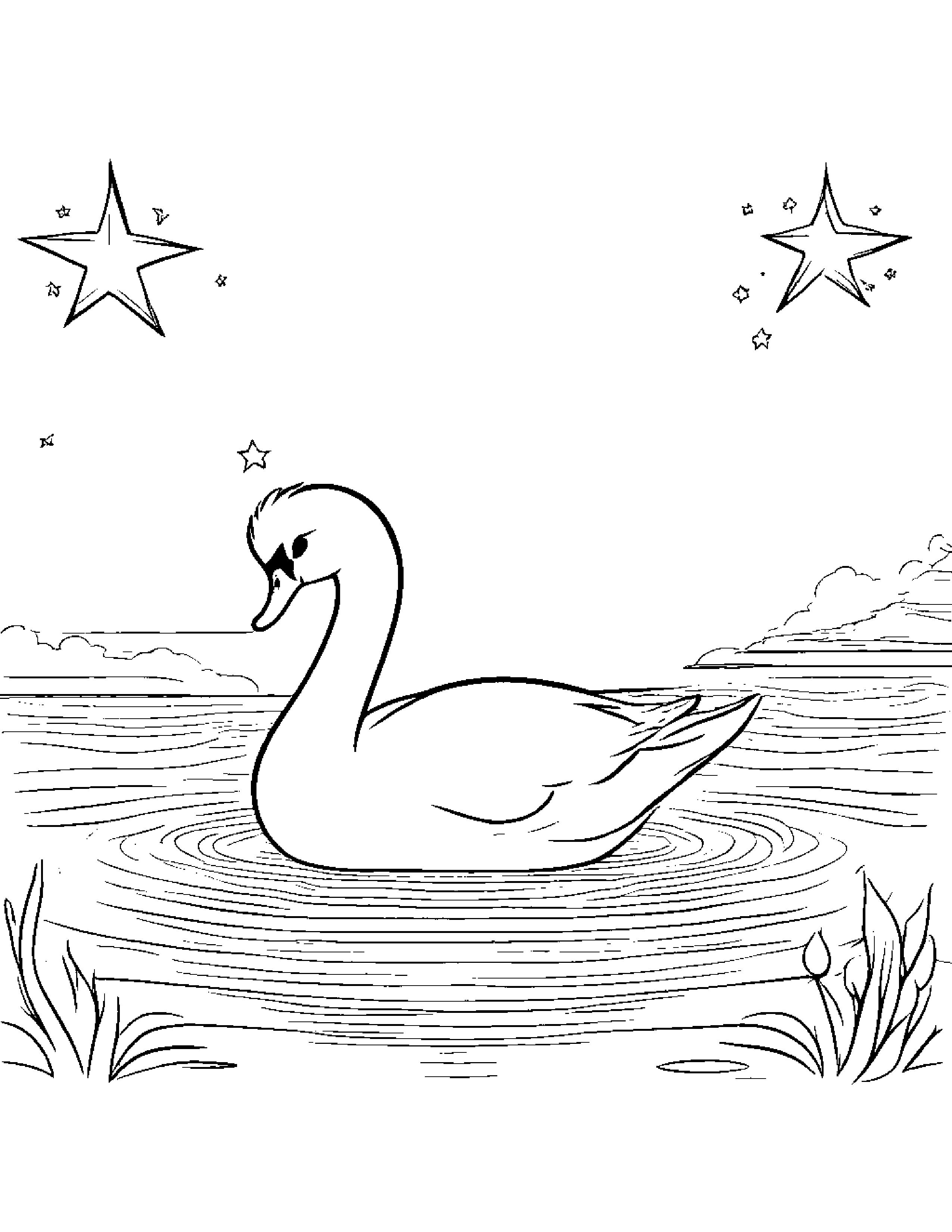 Baby Swan With A Star Coloring Page (Free Printable PDF)