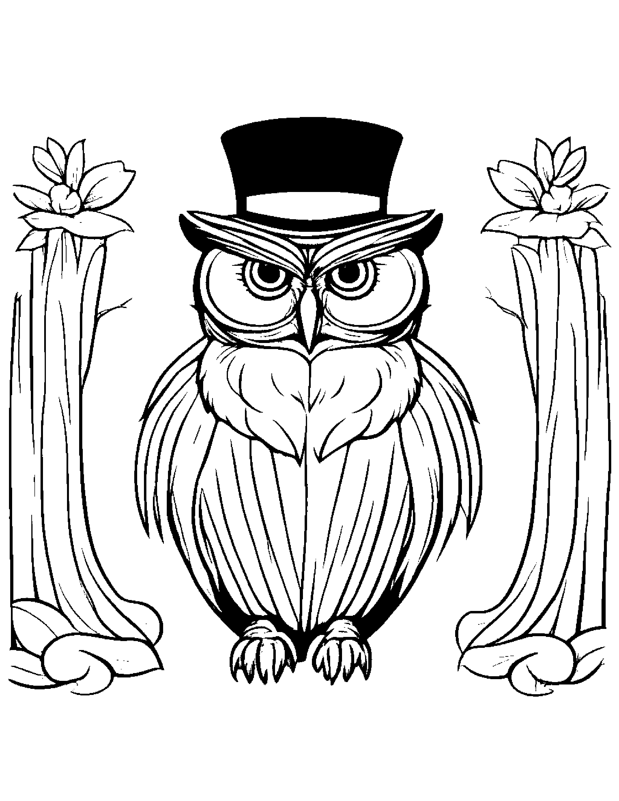Dapper Owl Wearing A Top Hat And Tails Coloring Page (Free Printable PDF)