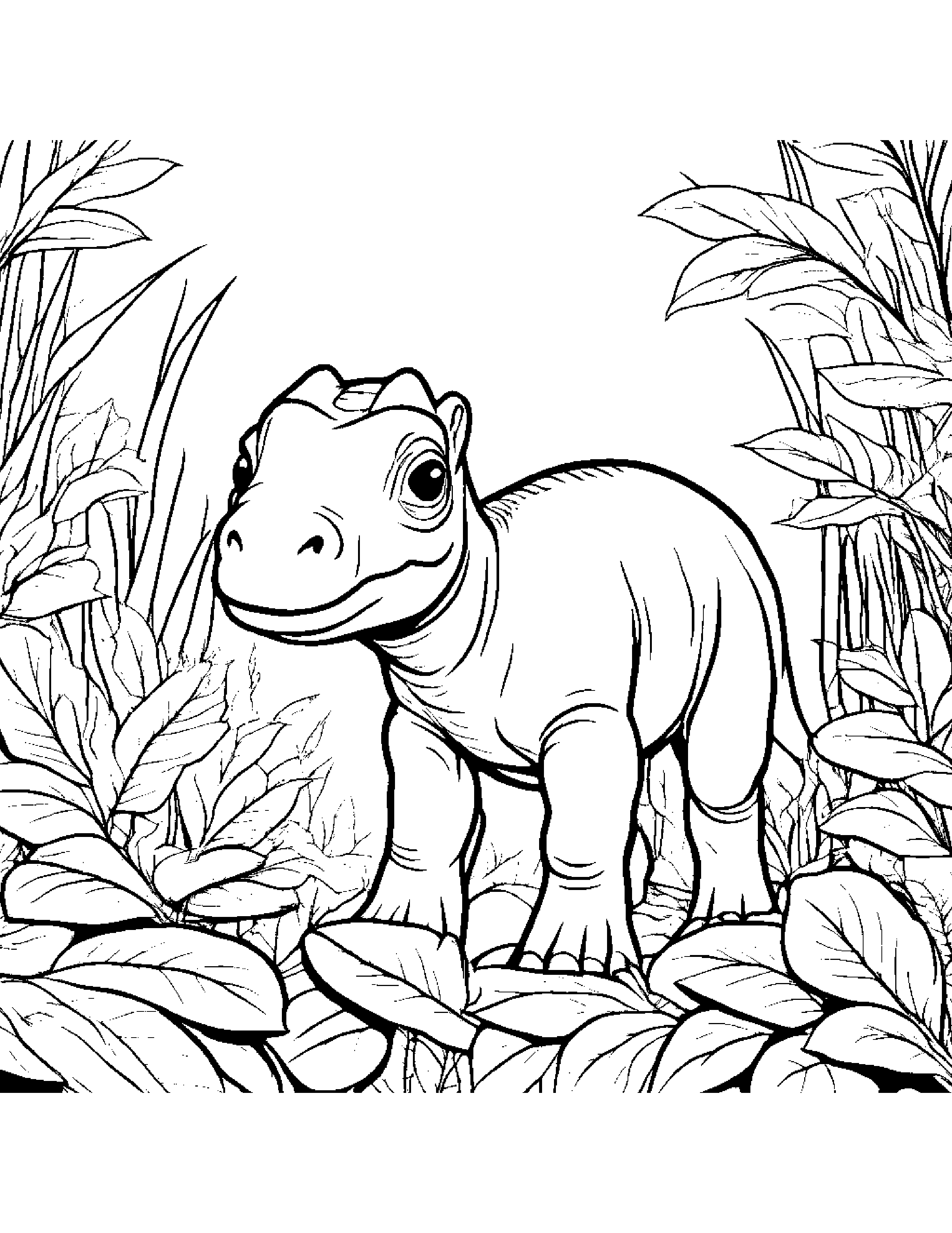 Edmontosaurus Calf Munching On Some Leaves Coloring Page (Free Printable PDF)