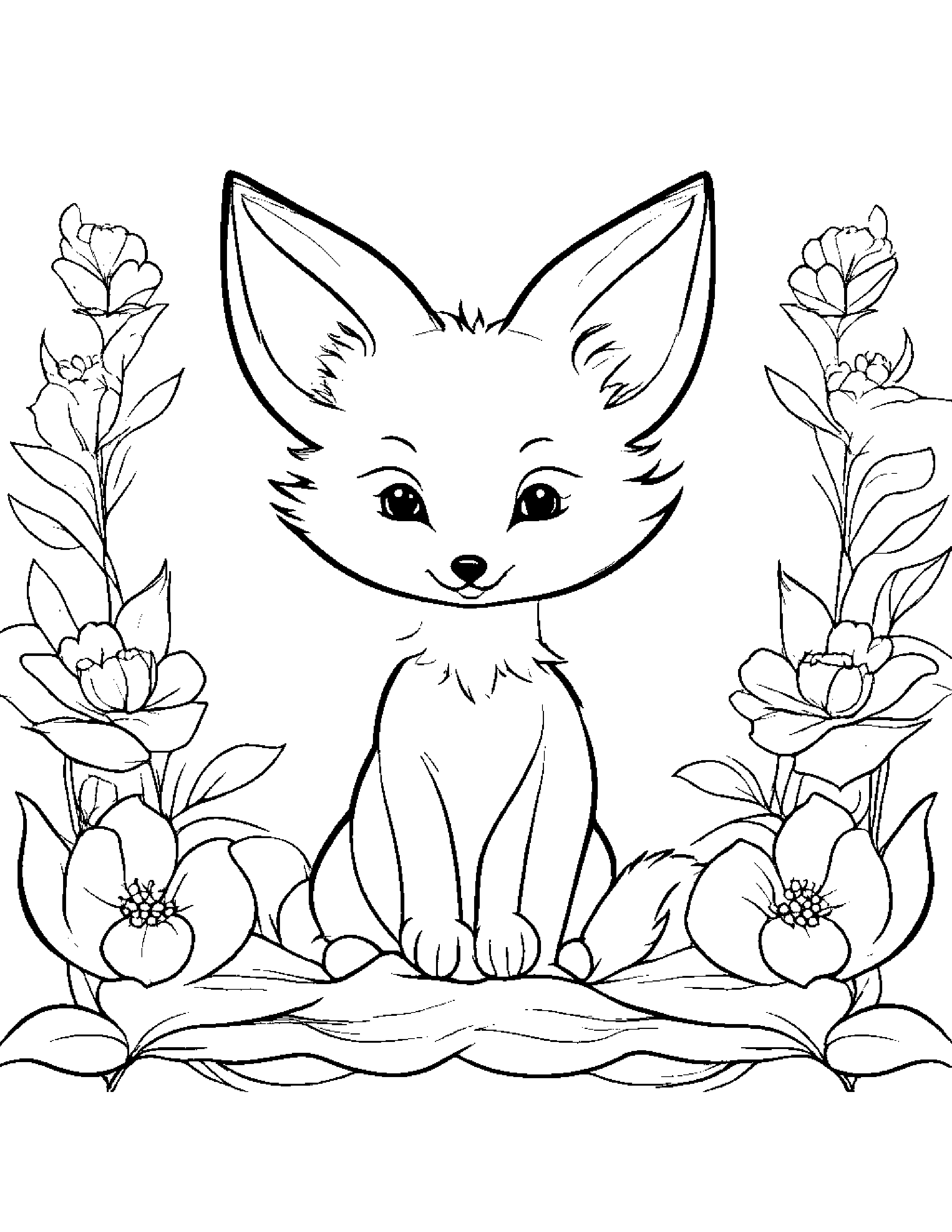 Gentle Fox With A Flower Coloring Page (Free Printable PDF)