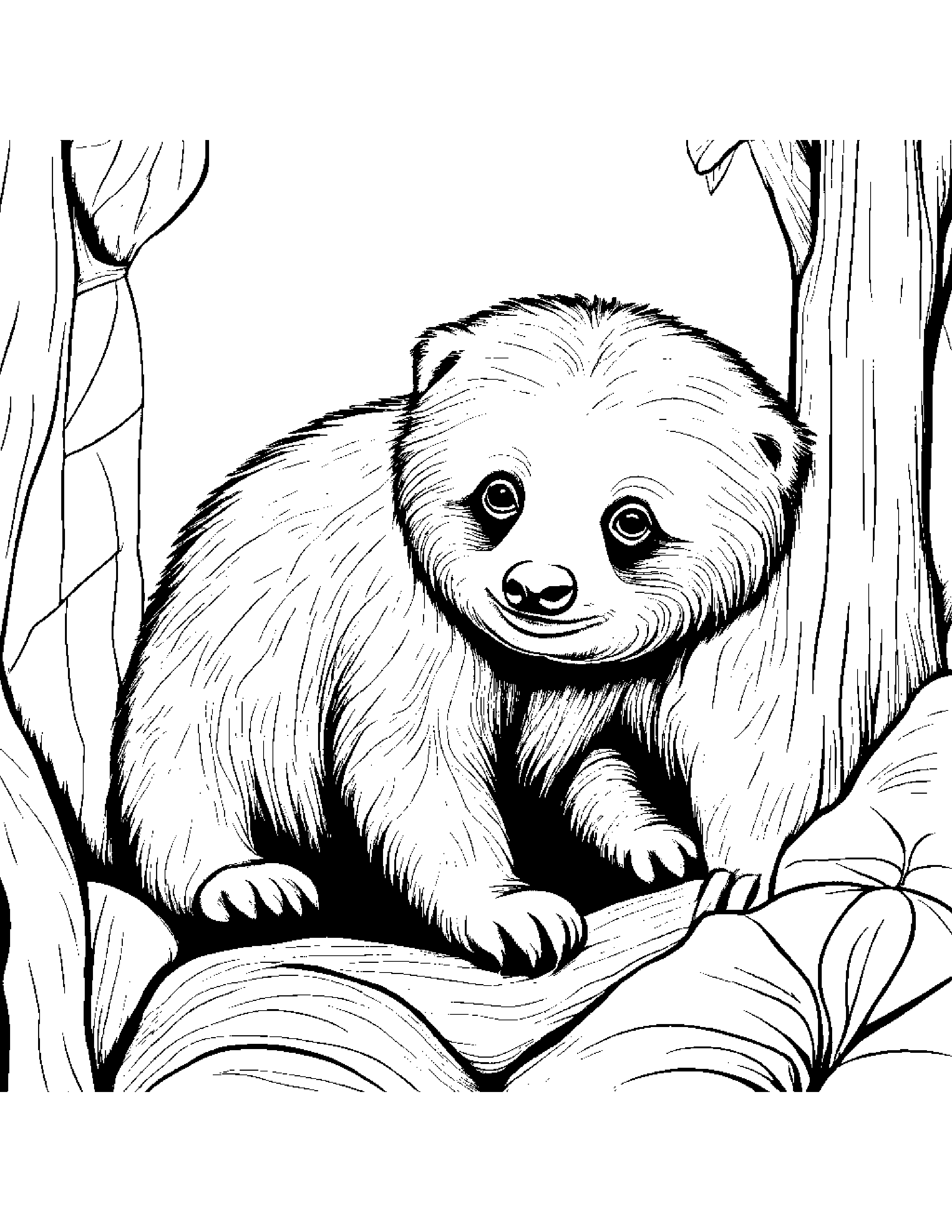 Lazy Baby Sloth Bear Coloring Page (Free Printable PDF)